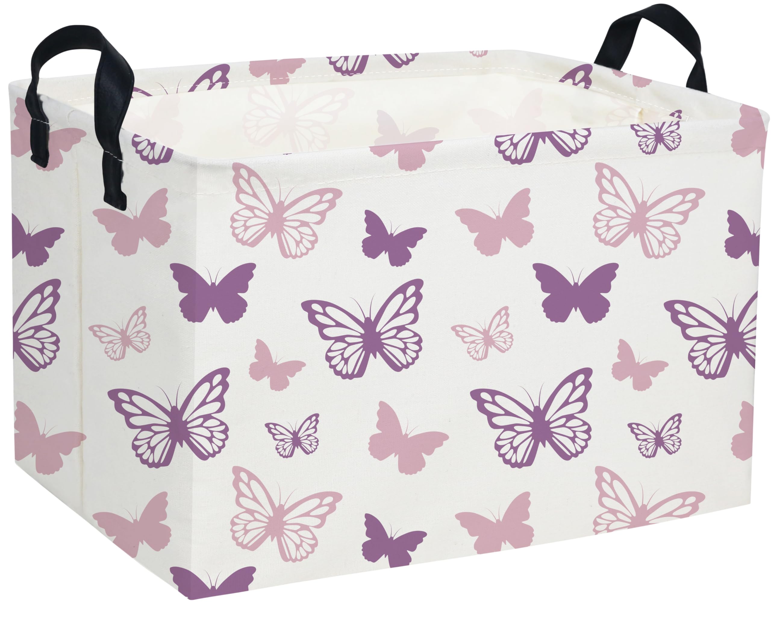 Essme Rectangular Butterfly Baskets,Kids Storage Basket with Handles for Girls Room Decor, Girls Storage Bin（Purple Butterfly）