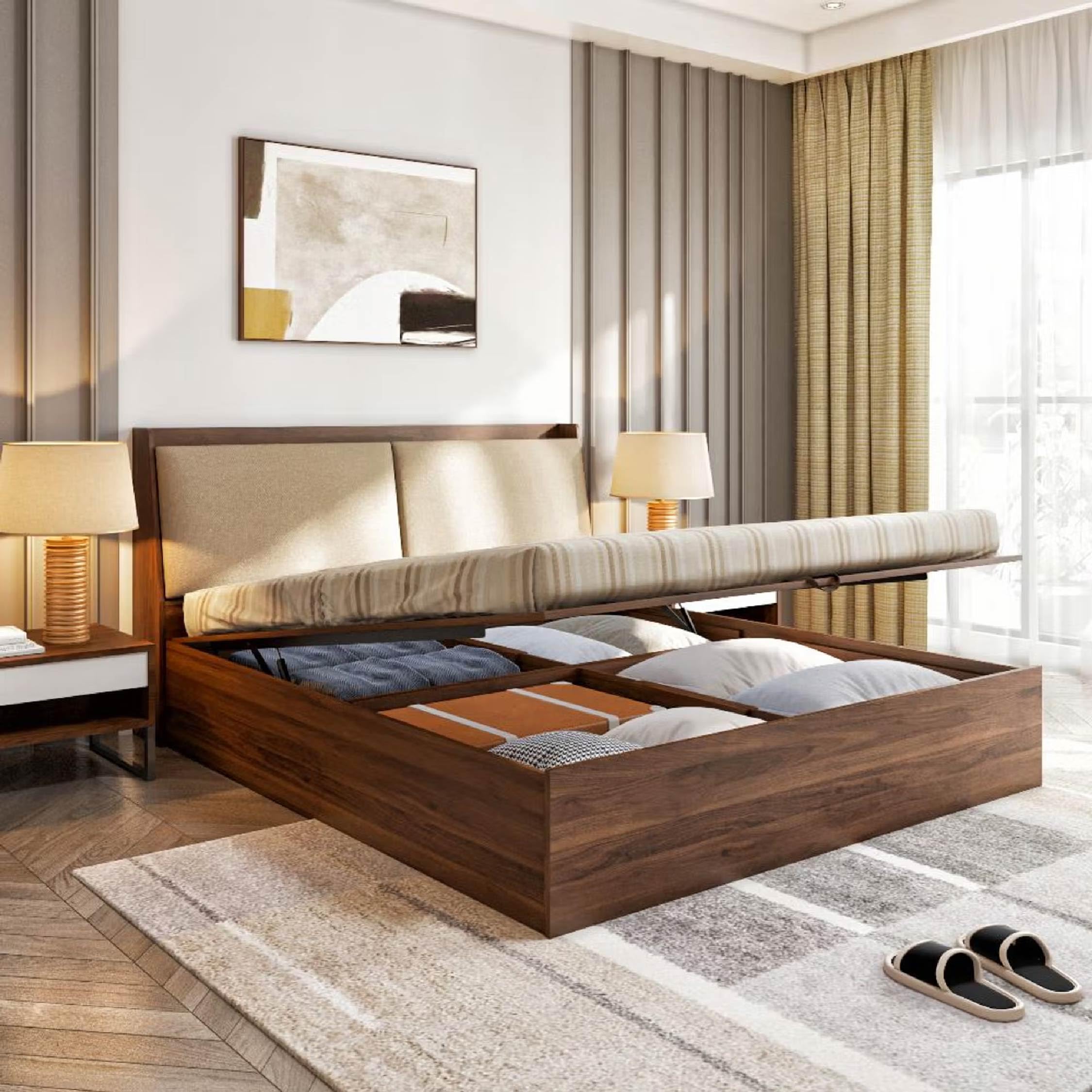 Wakefit Bed | 3 Yr Warranty | King Size Bed, Hydraulic Storage & Foam-Cushioned Upholstery Headboard, Density:680–750 kg/m³, Termite & Borer Resistant, Fits Mattresses Up to 8 Inches (Mars 78x72 - CW)