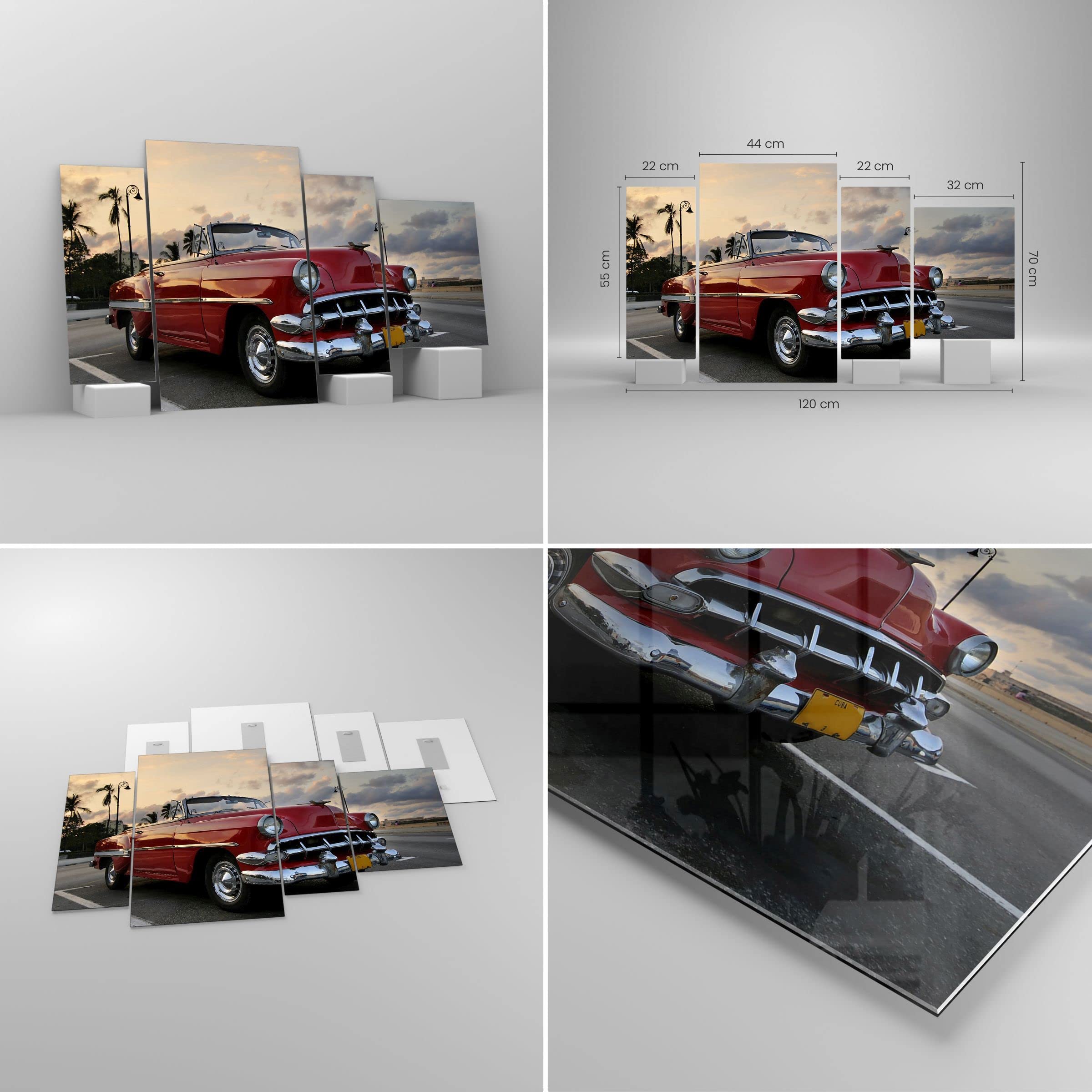 Tableau Sur Toile Déco Murale - Voiture Rétro Cuba La Havane - Format 50x70 Cm, Impression Haute Qualité, Prêt à Accrocher
