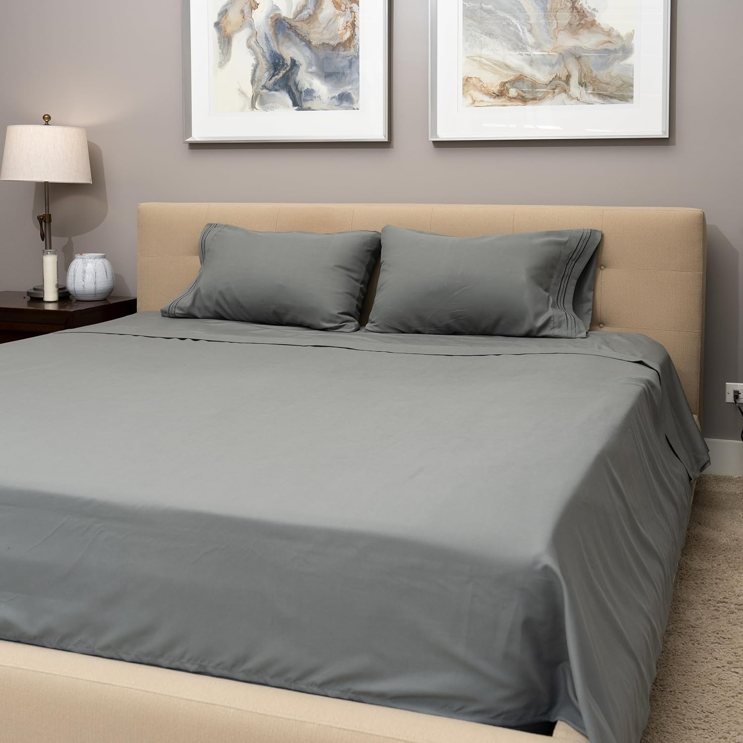 Stych & Loom Queen Sheet Set – 4-Piece Soft Microfiber Sheets Set with Flat & Fitted Sheets and 2 Pillowcases – Deep Pockets, Wrinkle Resistant, and Oeko-TEX Certified (Gray, Queen)