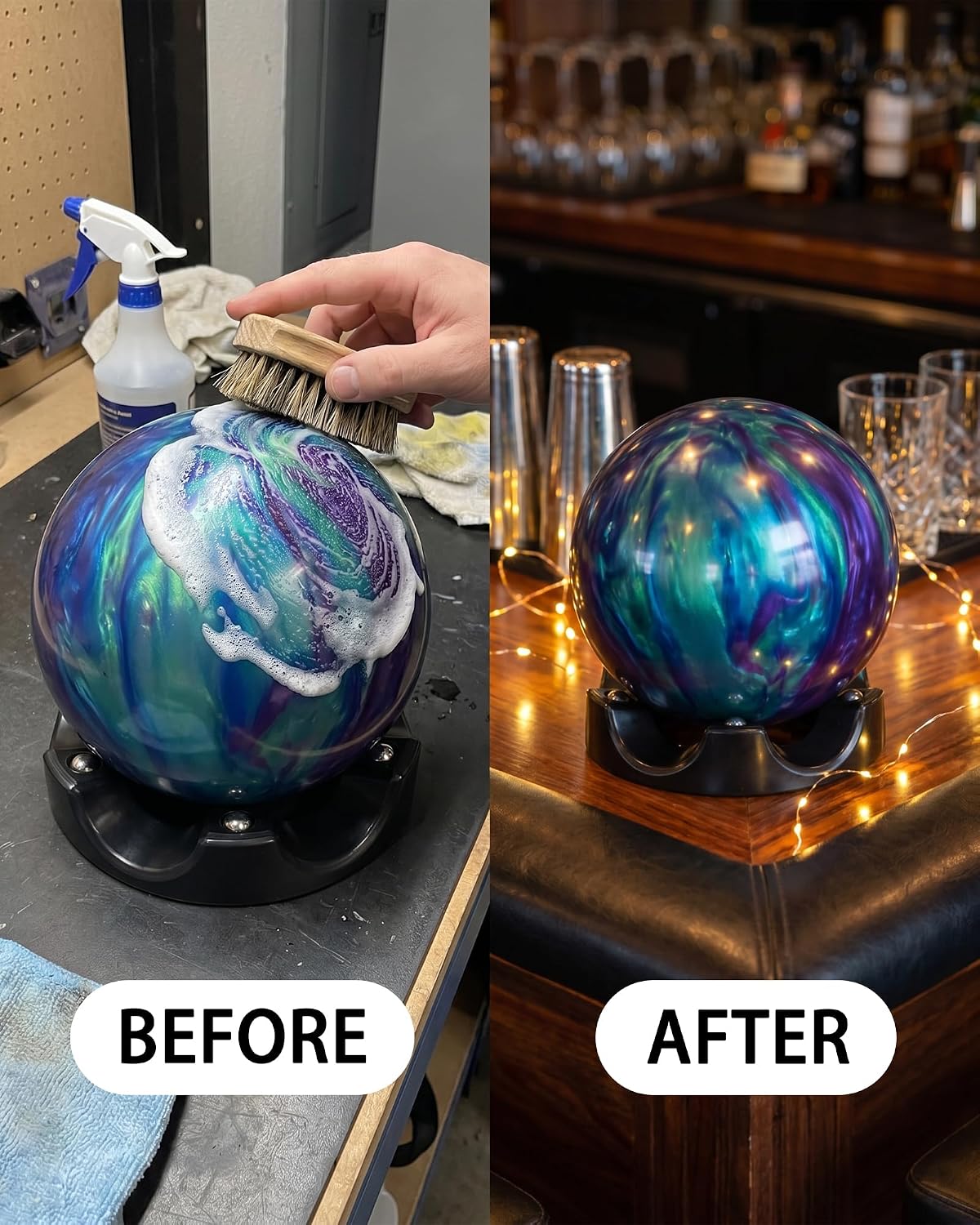 Bowling Ball Spinner Stand – 360° Rotating Cradle & Display Base | Cup Holder for Cleaning, Polishing & Maintenance, Standard Bowling Equipment