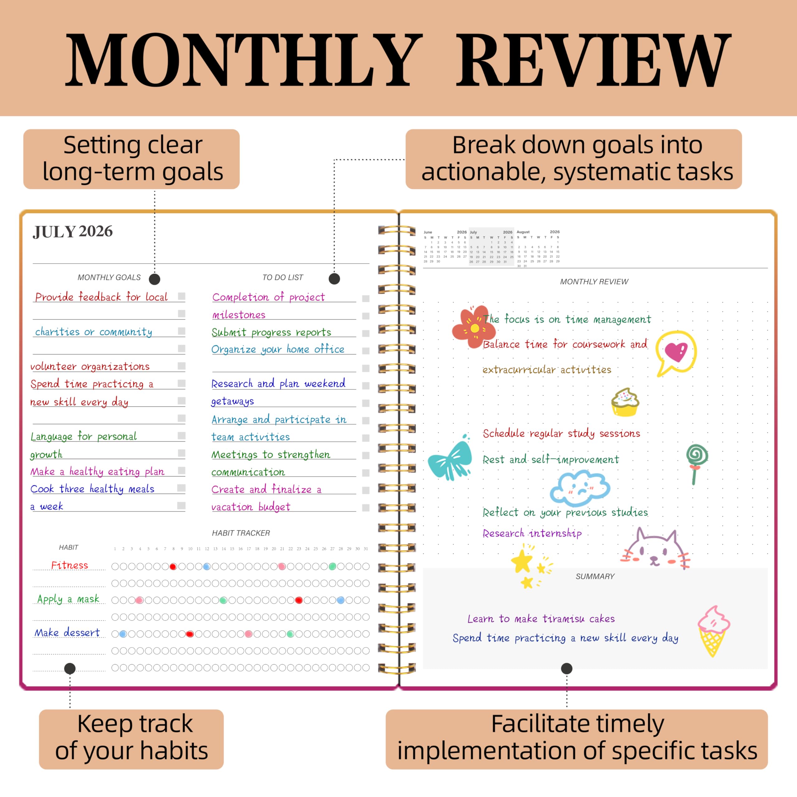 KMQOY Monthly Planner 2026, Monthly Calender Covering Jan 2026, Jun 2027, 18 Months Planner with Habit Tracker, 7.2" x 9.5" - Image 4