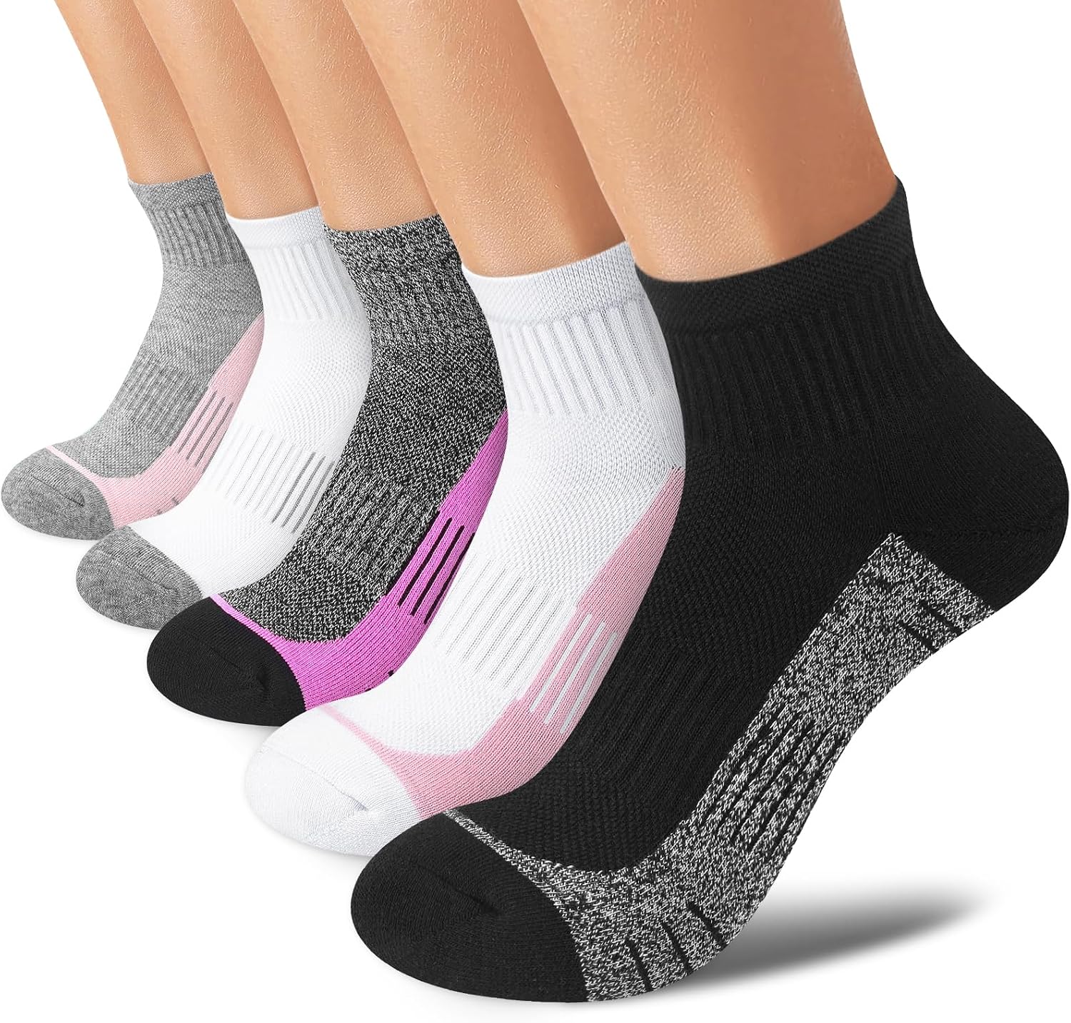 cuangya Women Athletic Ankle Cushioned Running Socks 6-Pairs | Anti-blister,Moisture-Wicking,Durable,Breathable，Arch Support,Seamless toe,Comfort,Sport,Hiking,Running