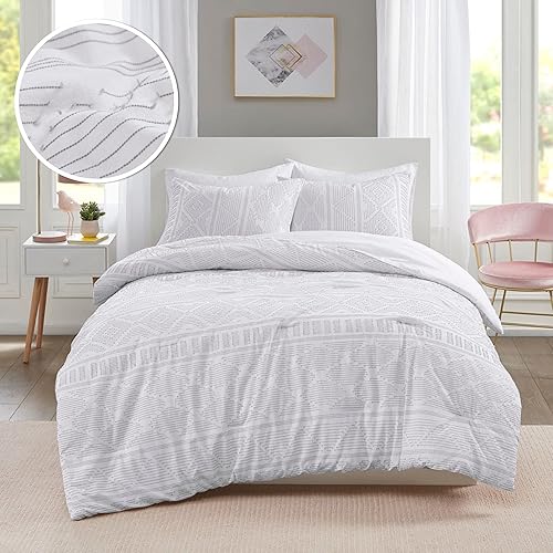 Miniatura 9 de Comfort Spaces Juego de edredón 100% algodón, diseño geométrico jacquard de mediados de siglo, alternativa al plumón, ropa de cama moderna para