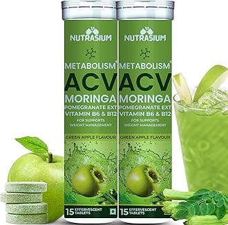 Nutrasium ACV Moringa Metabolism Plus | For Supports Weight Loss, Control Cravings, Convert Fat Into Energy, Boost Energy & Immunity | 30 Tablet Pack of 2 X 15