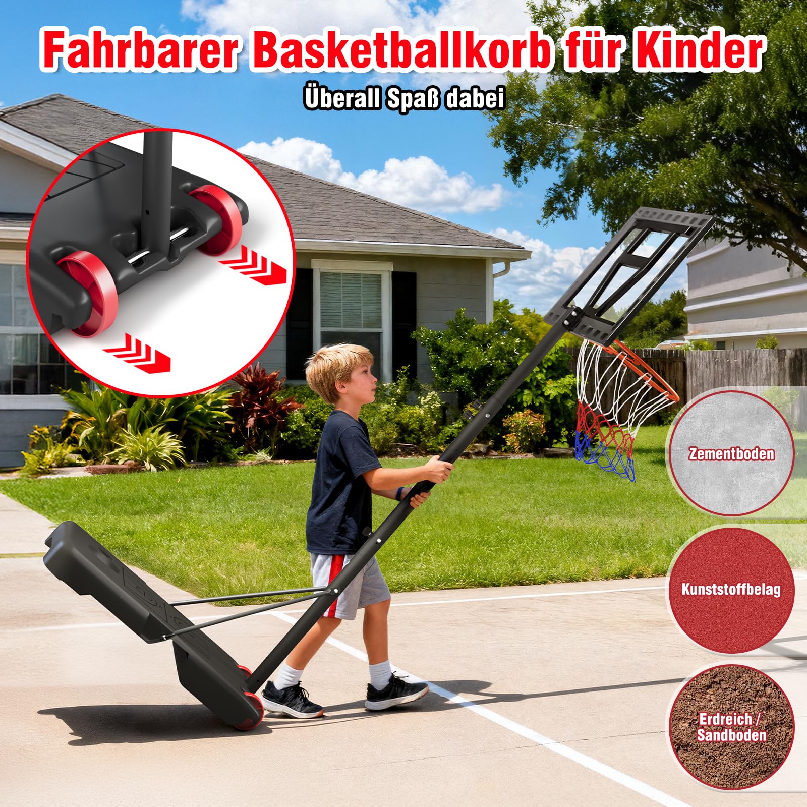 Dripex Basketballkorb Outdoor Kinder, Basketballkörbe mit Ständer Höhenverstellbar 3-7 FT