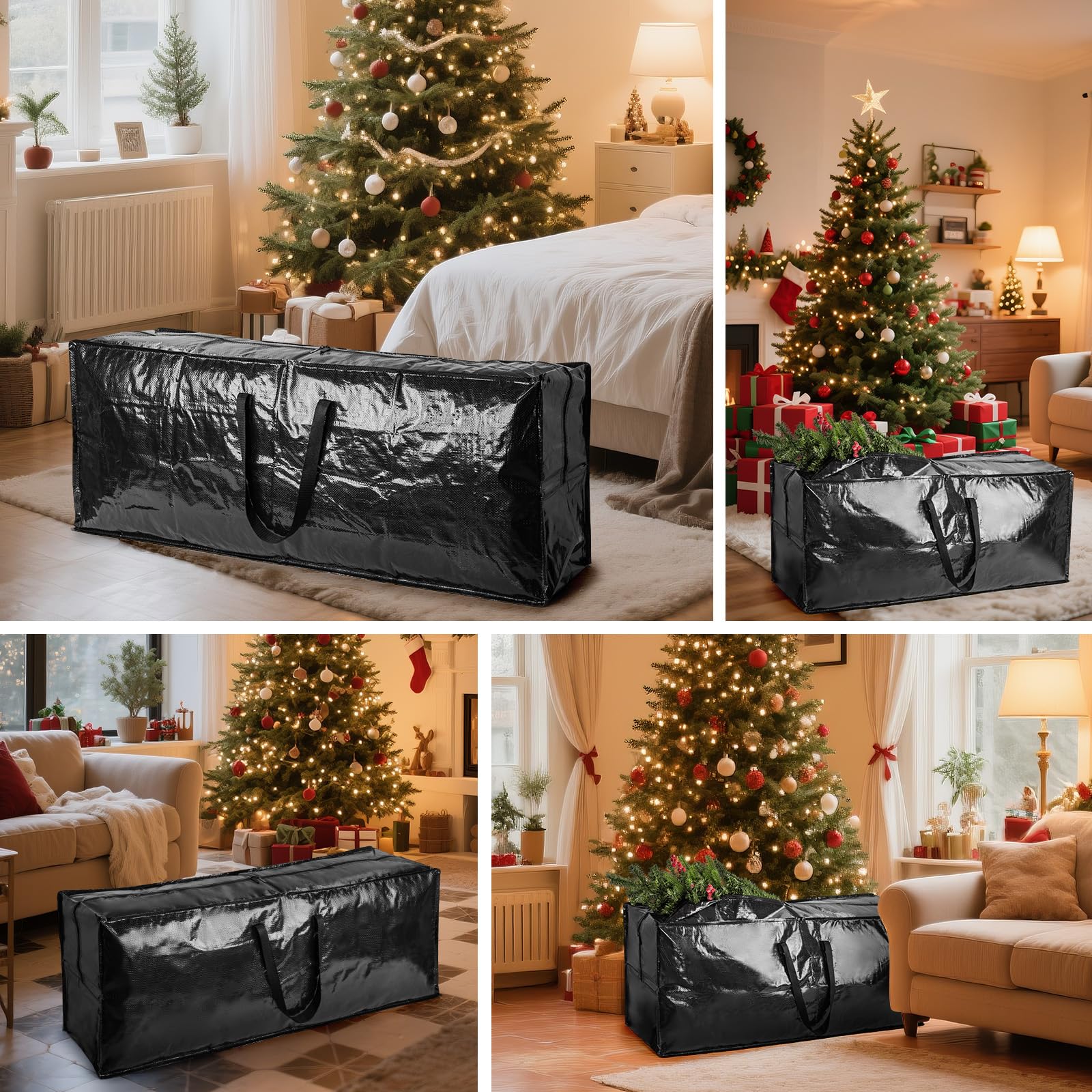 Set di 4 sacchetti per albero di Natale, impermeabili, organizer per alberi sezionali, decorazioni, luci e confezioni regalo, con manici rinforzati e cerniera resistente