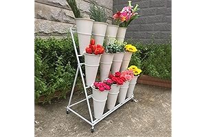 3-Layer Iron Flower Rack Display Stand with Movable Buckets