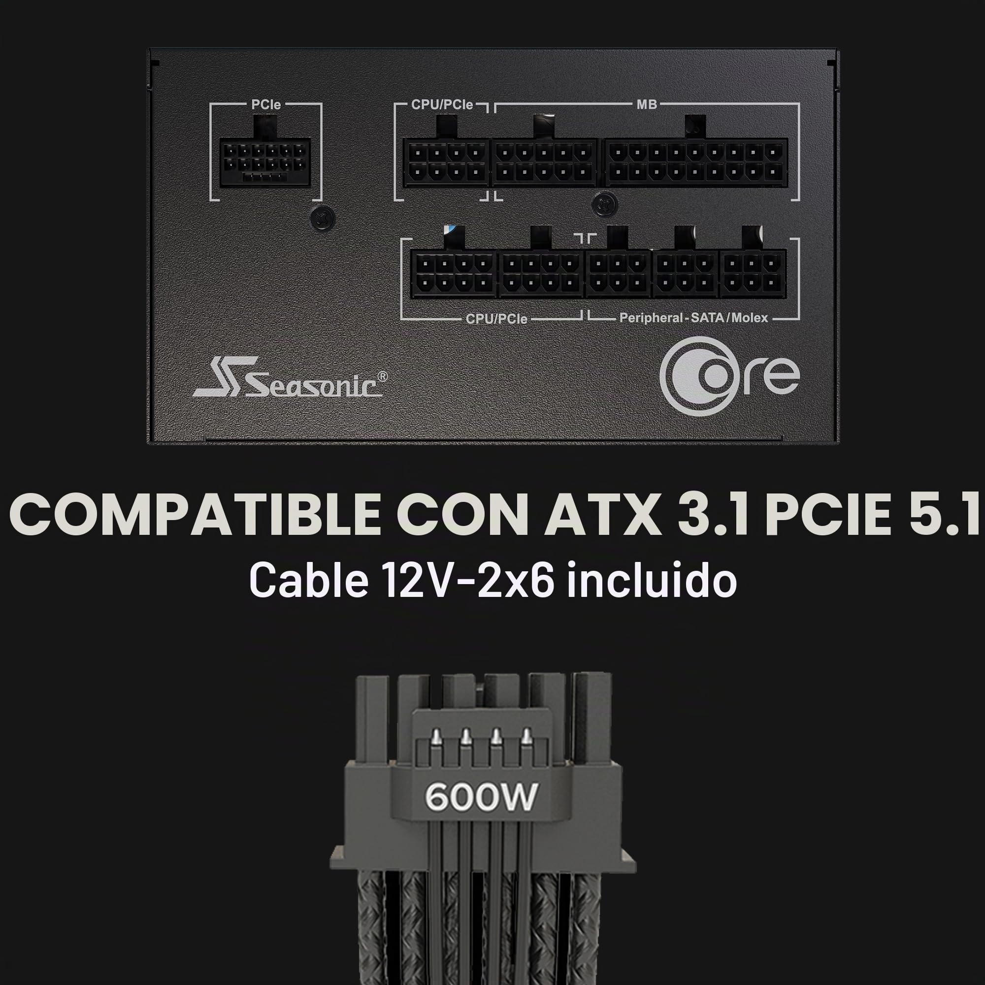Seasonic Core V2 GX-850 (ATX3) - 850W - 80+ Gold - ATX 3.0 y PCIe 5.1 Ready - Completamente Modular - Factor de Forma ATX - Condensador Premium - Compatible con Nvidia RTX 30/40 Super y AMD GPU | 80 Plus Oro y Cybenetics Platina-certificado, totalmente mo