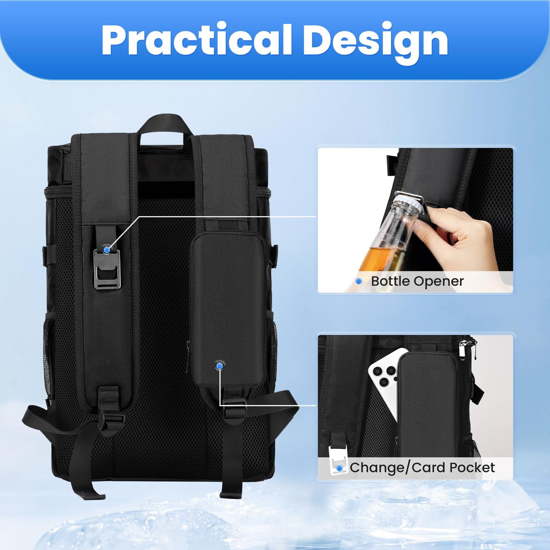 Zaino Termico Frigo 25L, Grande Zaino Refrigerante Impermeabile 40 Lattine, Borsa Termica Porta Pranzo per Spiaggia, Campeggio, Picnic, Barbecue