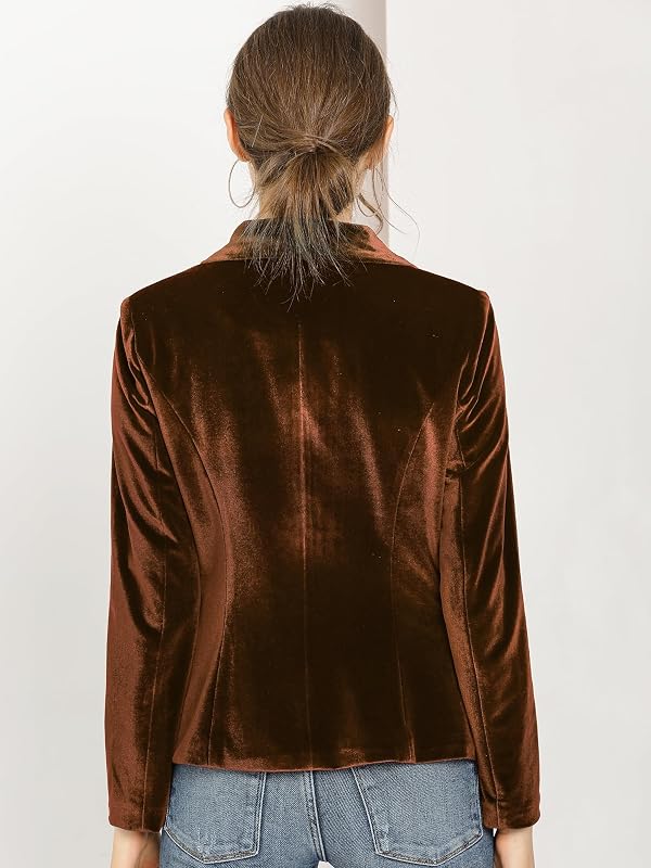 Allegra K Women's Halloween Christmas Office Coat Solid Shawl Collar 1 Button Velvet Blazer X-Large Brown by Allegra K - Image 9