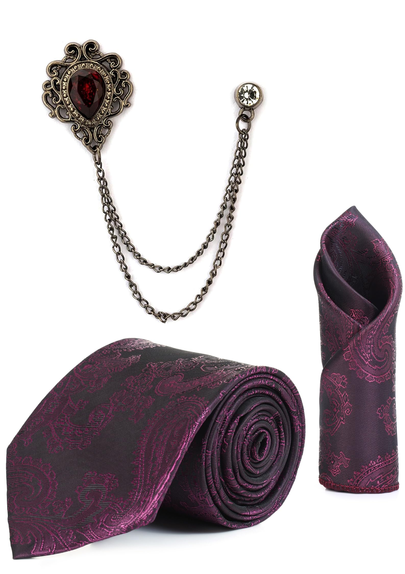 random stripe Premium Paisley Necktie, Pocket Square & Brooch Set for Men – 3 Elegant Colors erfect for Weddings, Parties & Formal Events-picture-20