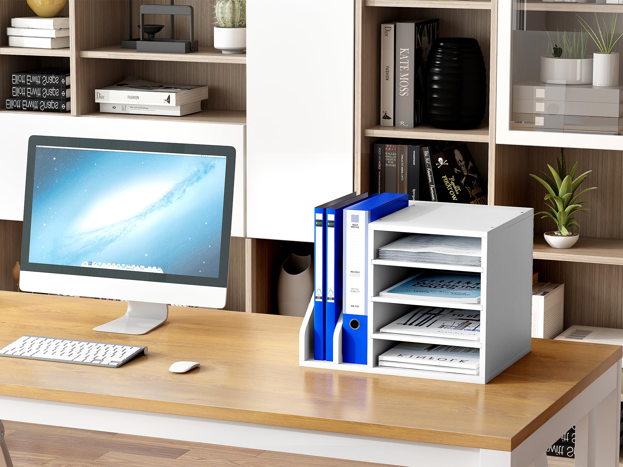 EasyPAG 6 Fächer Holz A4 Büro Schreibtisch Organizer Dokumentenhalter Aktenablage Zeitschriftenhalter Briefablage Papier Magazin Organisator,Weiß