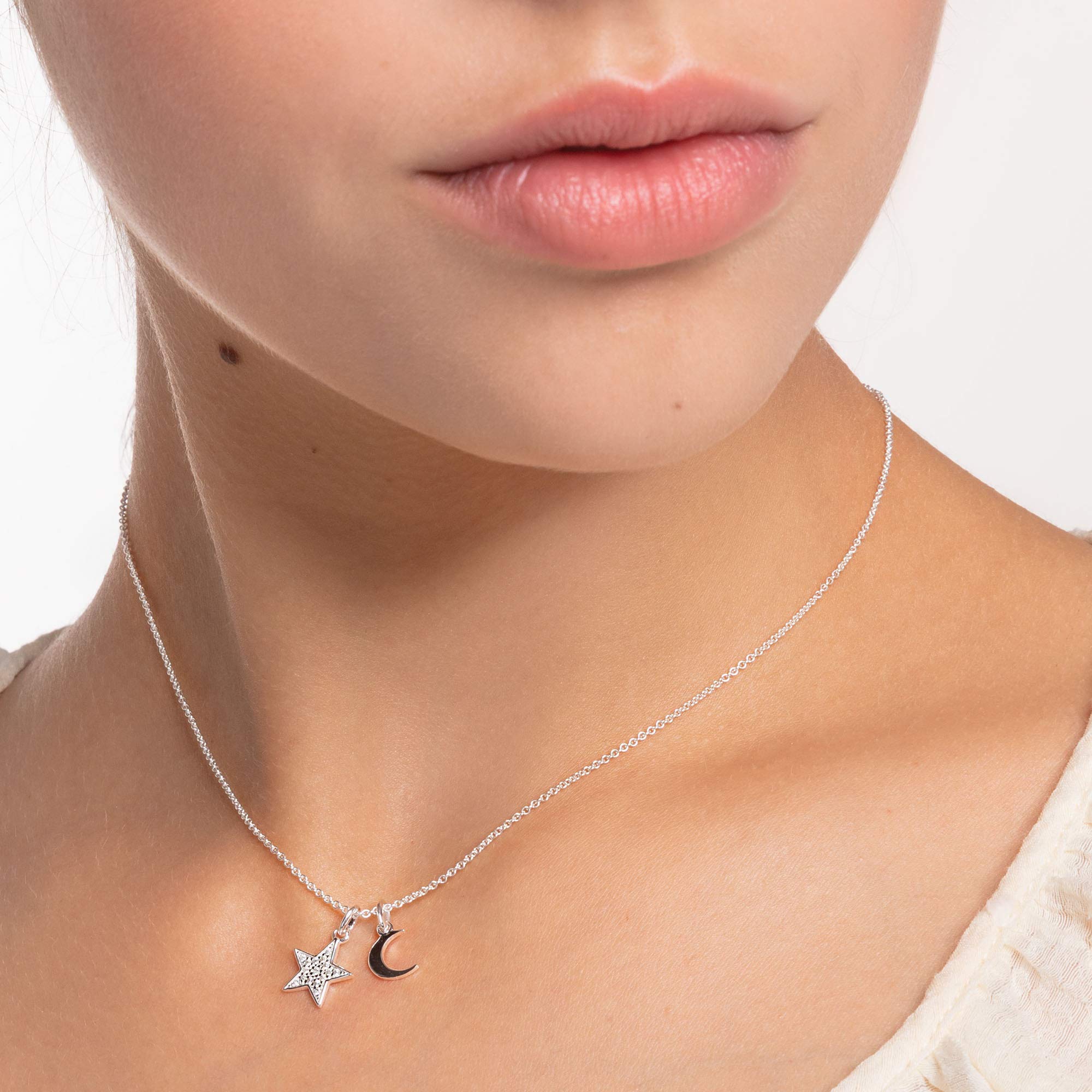THOMAS SABO Damen Kette Stern & Mond 925 Sterling Silber KE2068-051-14-L45V