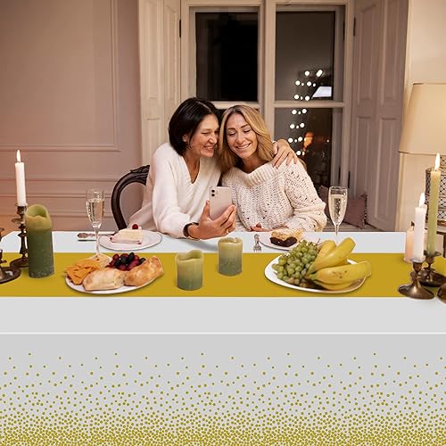 Miniatura 6 de OHOME Paquete de 4 manteles desechables de plástico para fiestas, manteles rectangulares blancos y azul claro para decoraciones de bautismo de