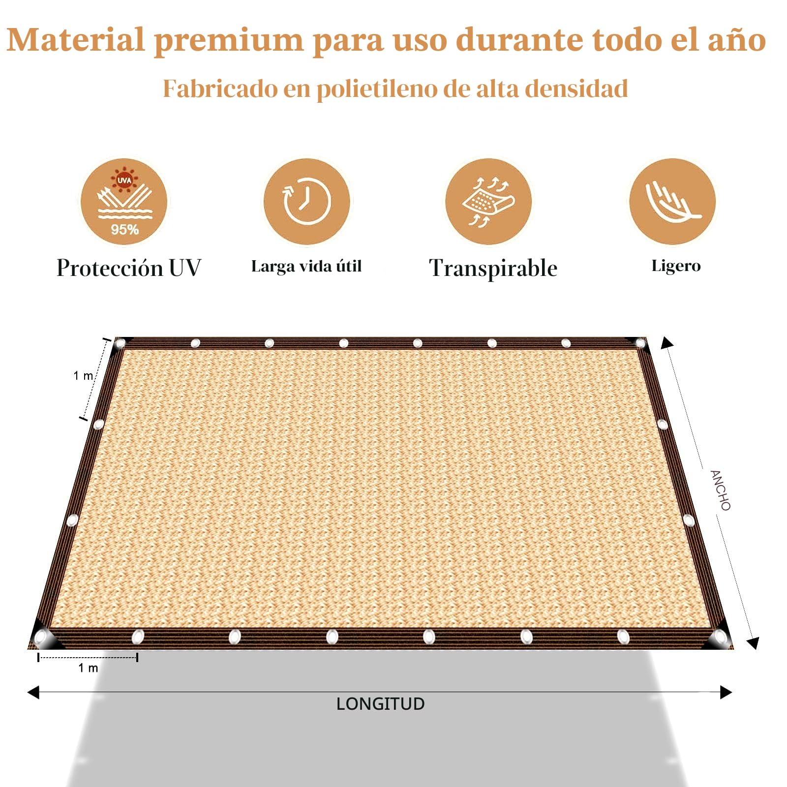 Toldo rectangular con ojales hecho de tejido transpirable, protección solar, malla de sombreo para balcón, terraza, jardín, protección de plantas, valla perrera, camping