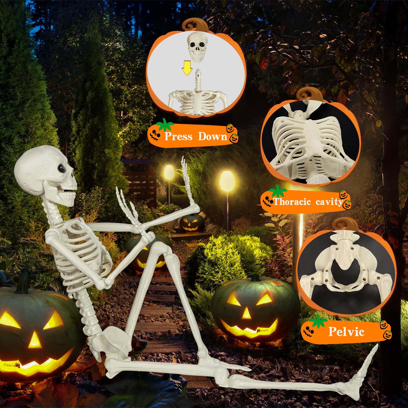 XONOR Scheletro di Halloween realistico in plastica umana da 91 cm, con giunti mobili, per decorazioni di oggetti di scena per casa infestata