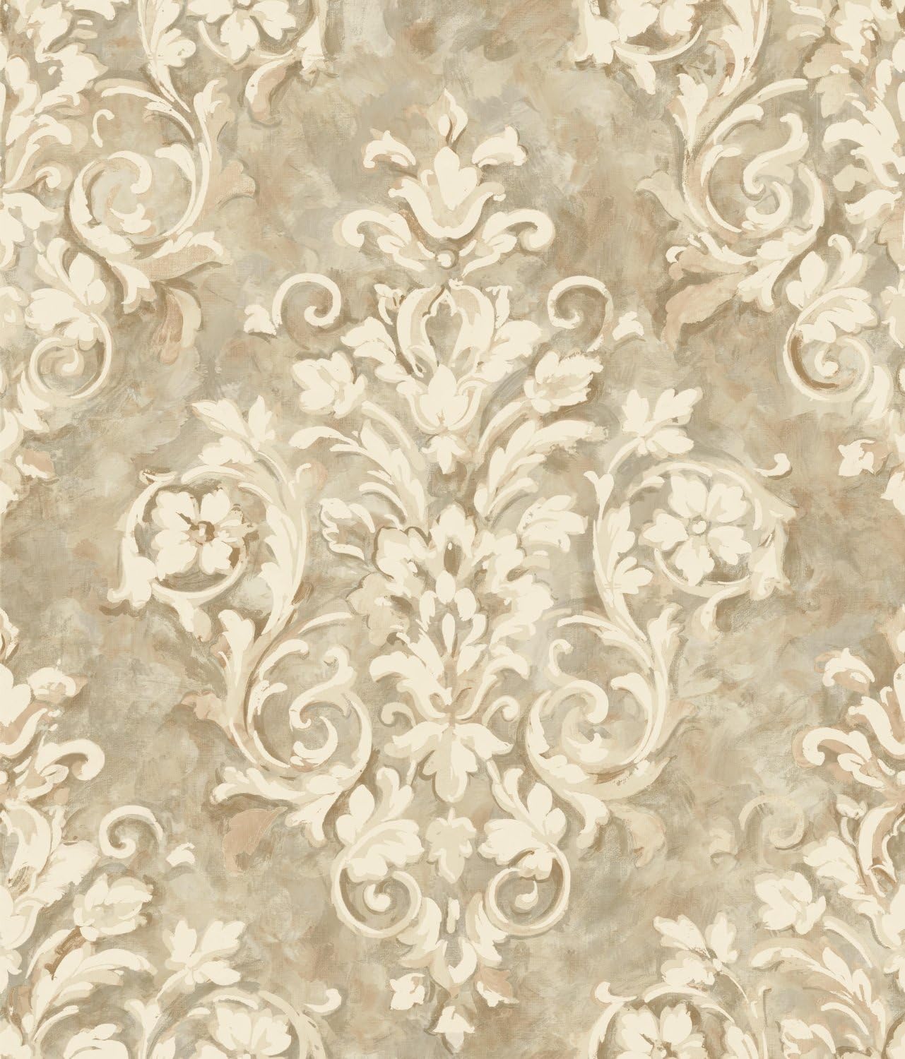 York Wallcoverings Metallic II Painterly Damask Removable Wallpaper, White/Off Whites