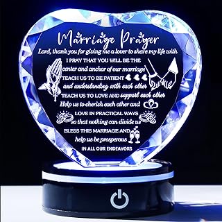 YWHL Wedding Gifts for Couples Crystal Heart Anniversary Marriage Prayer Plaque with Colorful LED Base Wedding Gift with Inspiring Quotes, Unique Newlywed Gifts Mr and Mrs Gifts Bridal Shower Gifts