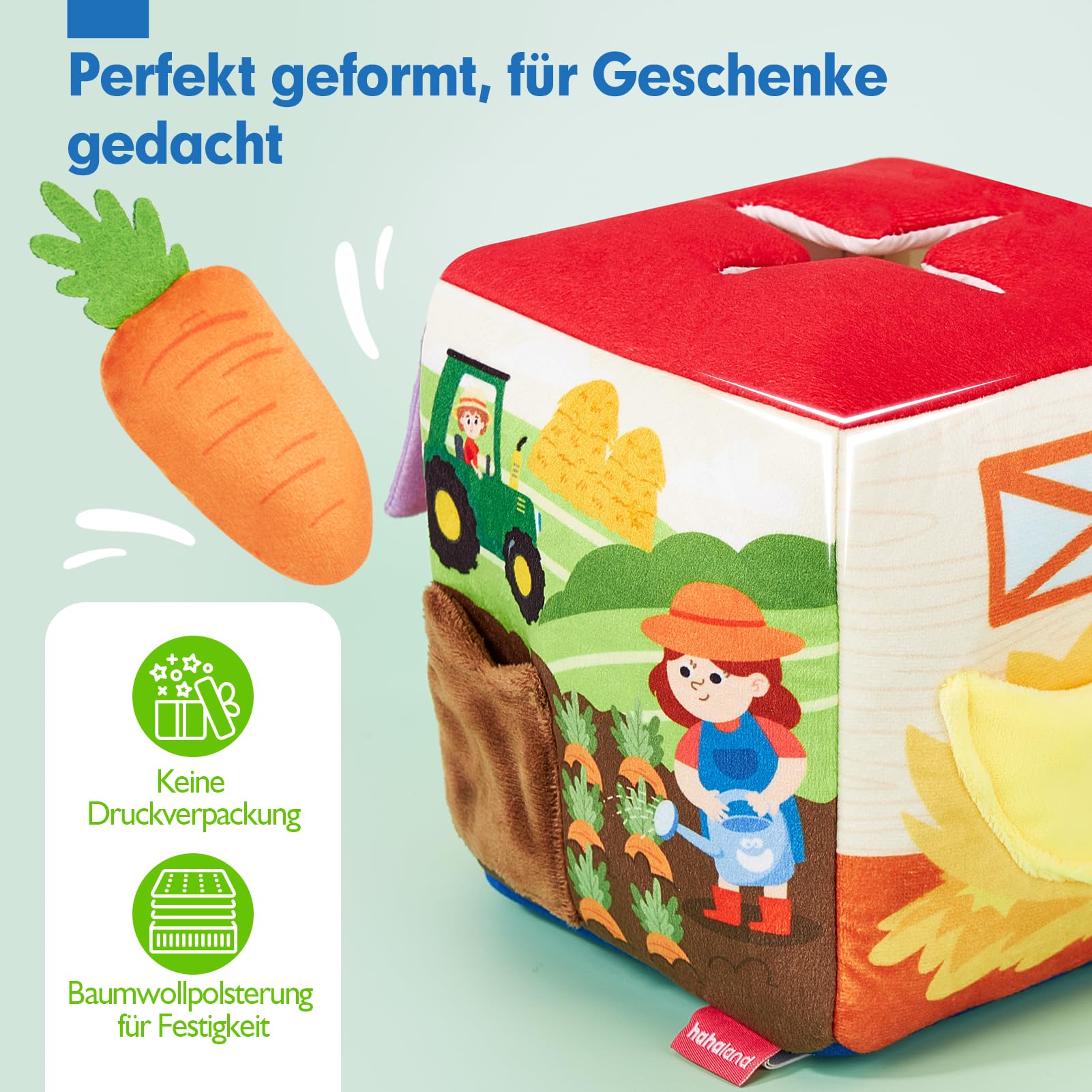 hahaland Baby Spielzeug 6 12 Monate - Bauernhof-Schatzkiste, Montessori Sensorik Spielzeug mit 9 Rasseln und Spiegel, Kinder Lernspiele Motorikspielzeug 1 2 3 Jahre, Weihnachts- und Ostergeschenk