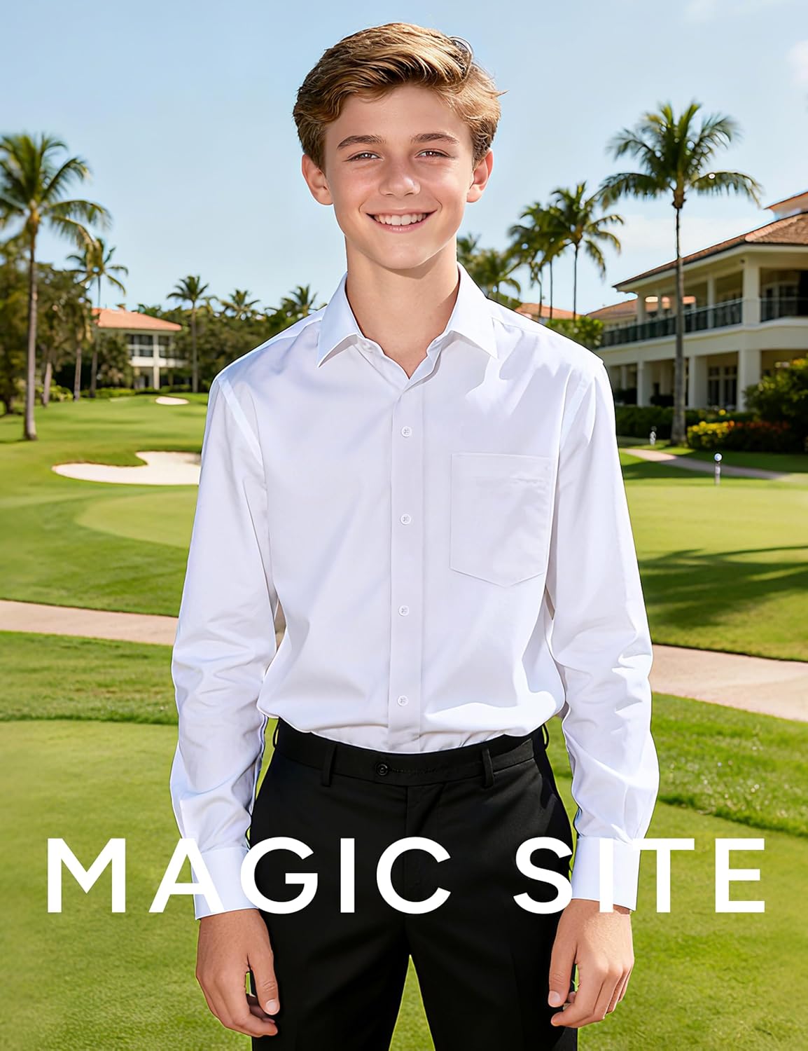 Boys Long Sleeve Button-Down Dress Shirts with Tie: 2 Fabrics (Stretch/Standard) & 2 Fits (Regular/Husky) - Image 2