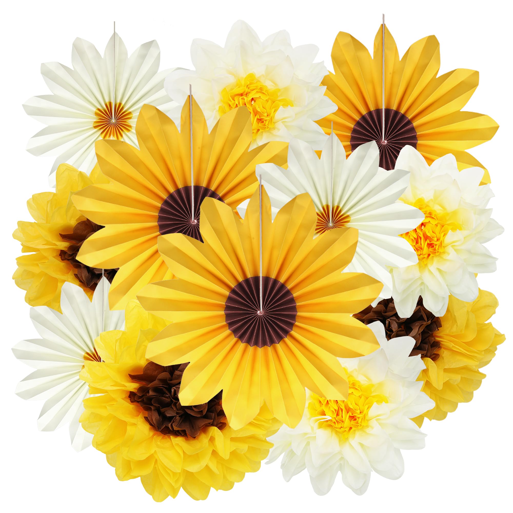 BestoFun 12PCS Sunflower Party Decorations Yellow Beige Party Decorations Tissue Paper Flowers Decorations for Girl Groovy Birthday Baby Shower Wedding Bachelorette Room Wall Hanging Décor — image 1