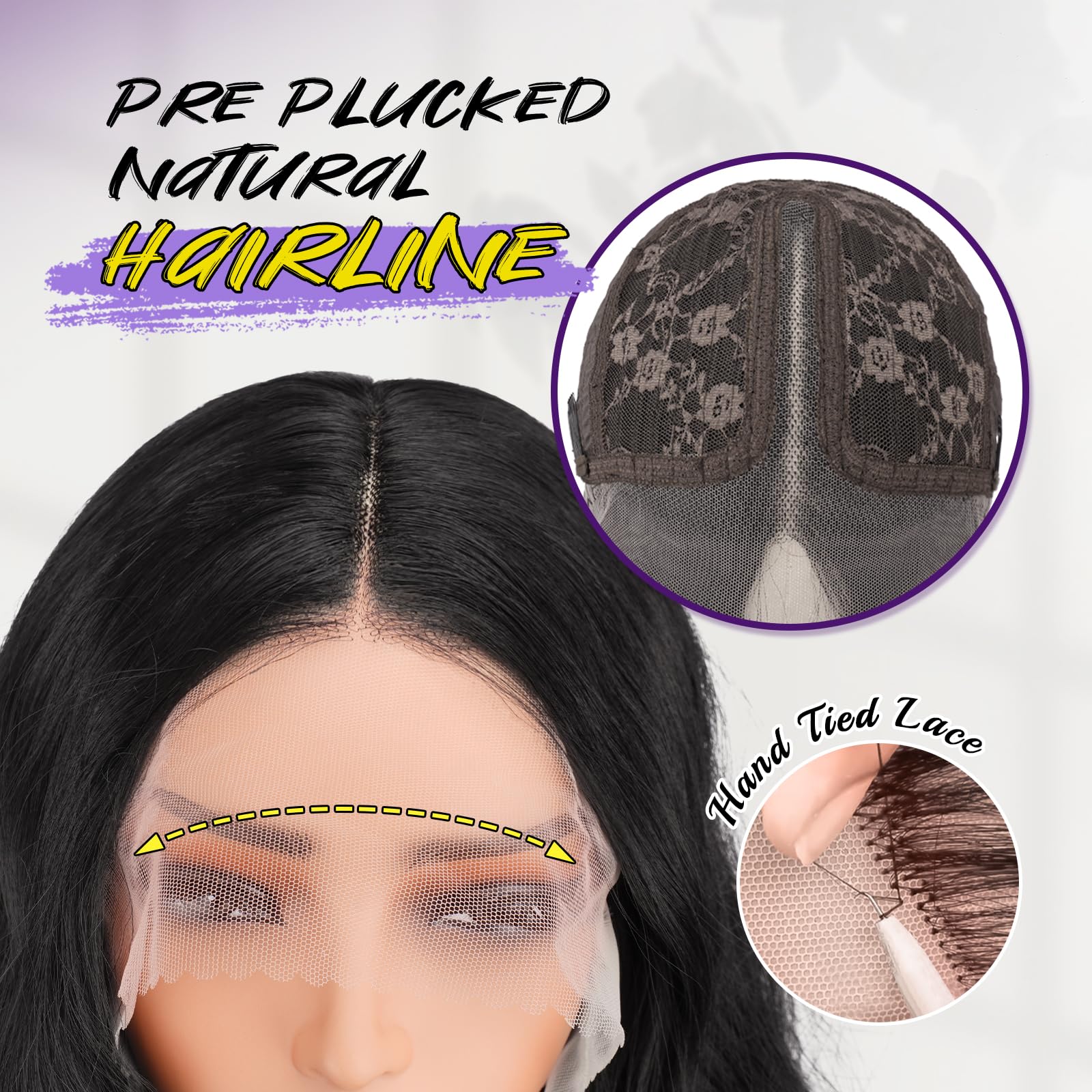 FESHFEN Lace Frontal Peruki Długie Falowane Peruka HD Koronkowym Peruki Syntetyczne Włókna z Włosy Naturalnym Wyglądem dla Kobiet, 70 cm Naturalna Czarny