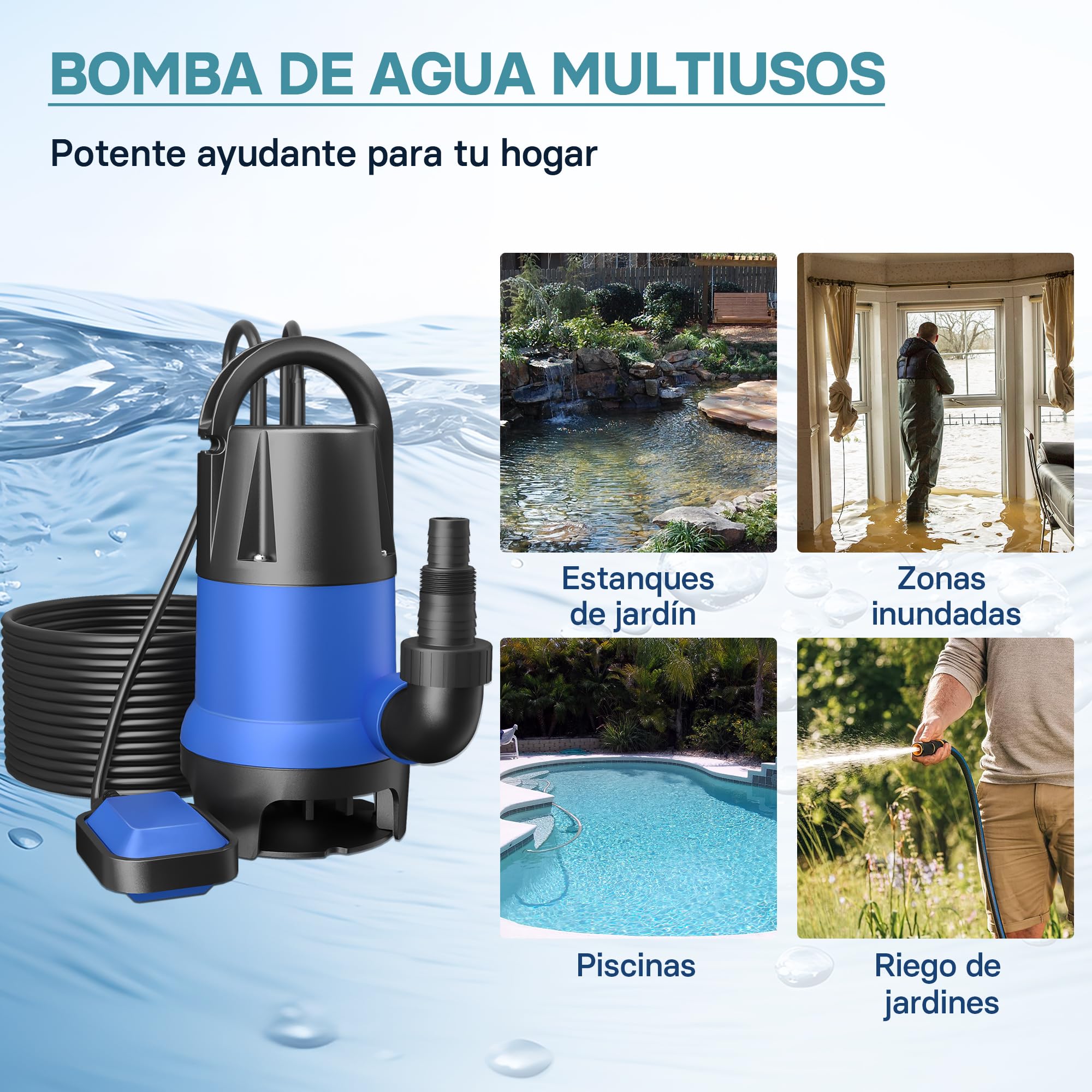 WilTec Bomba sumergible de Plástico para aguas sucias 400W 7500 litros/h Jardín Pozos Drenaje Bombeo agua Extracción agua