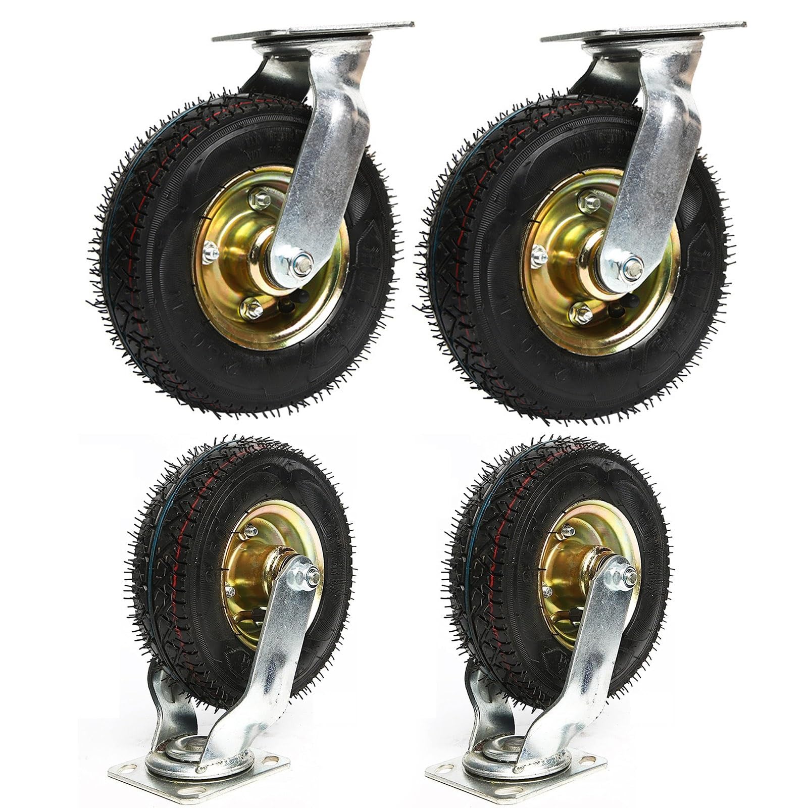 MXXQRHF Heavy Duty Industrial Casters Set of 4 6/8/10 Inch Mute Pneumatic Wheels Shock Absorbing Trolley Castors for Outdoor Transport Durable & Versatile