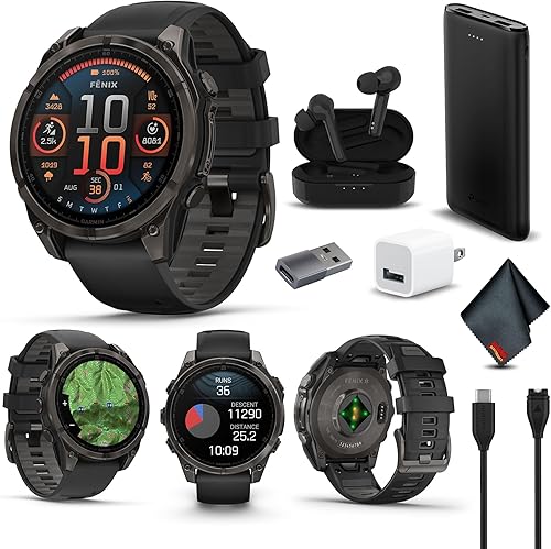 Miniatura 13 de Garmin Fenix 8 AMOLED Premium Multisport GPS Smartwatch gris pizarra con banda de silicona negra, linterna LED incorporada, paquete de reloj negro,