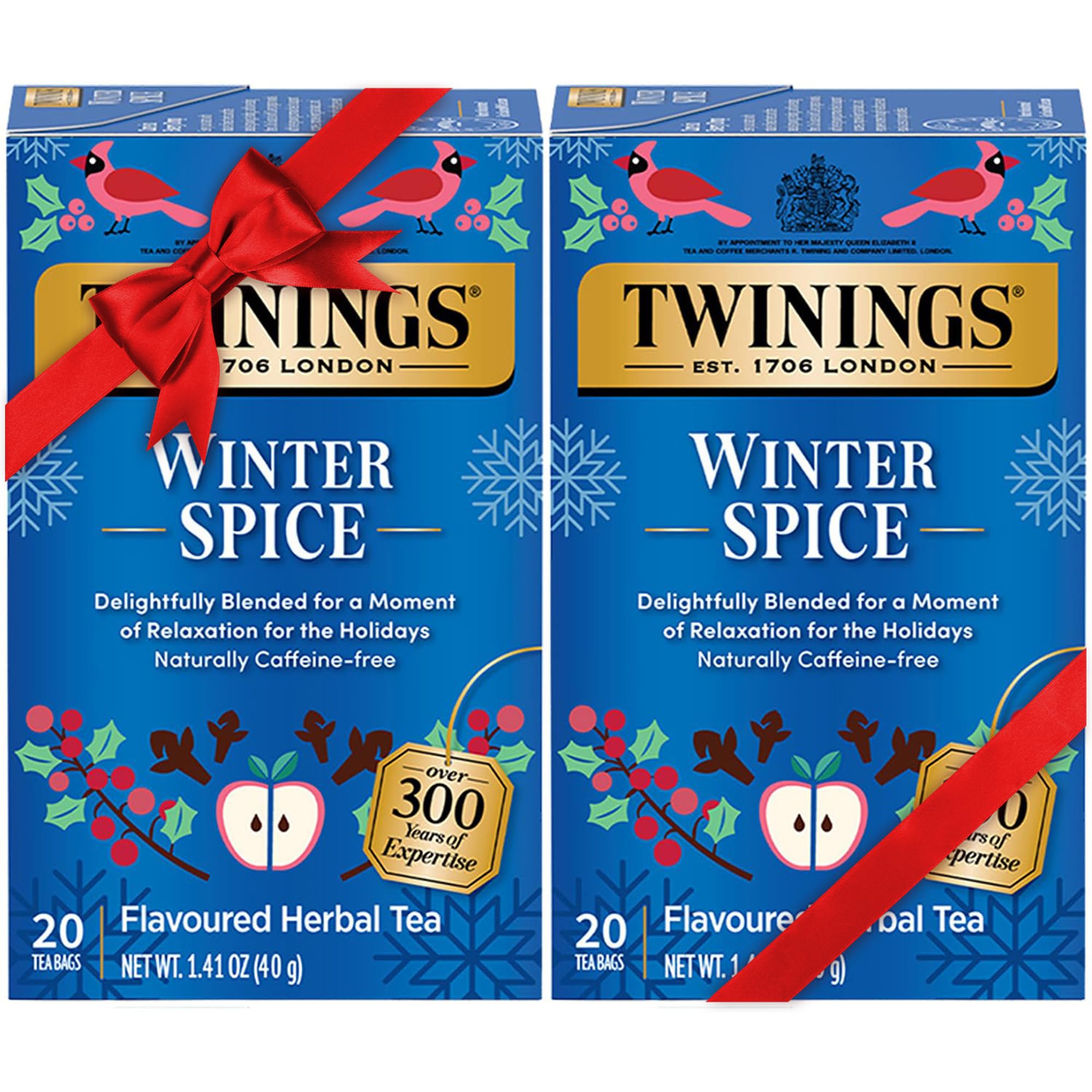 Twinings Winter Spice Herbal Tea - Camomile with Apple, Cinnamon, Cardamom, Cloves, Caffeine-Free Tea Bags Individually Wrapped, 20 Count (Pack of 2)