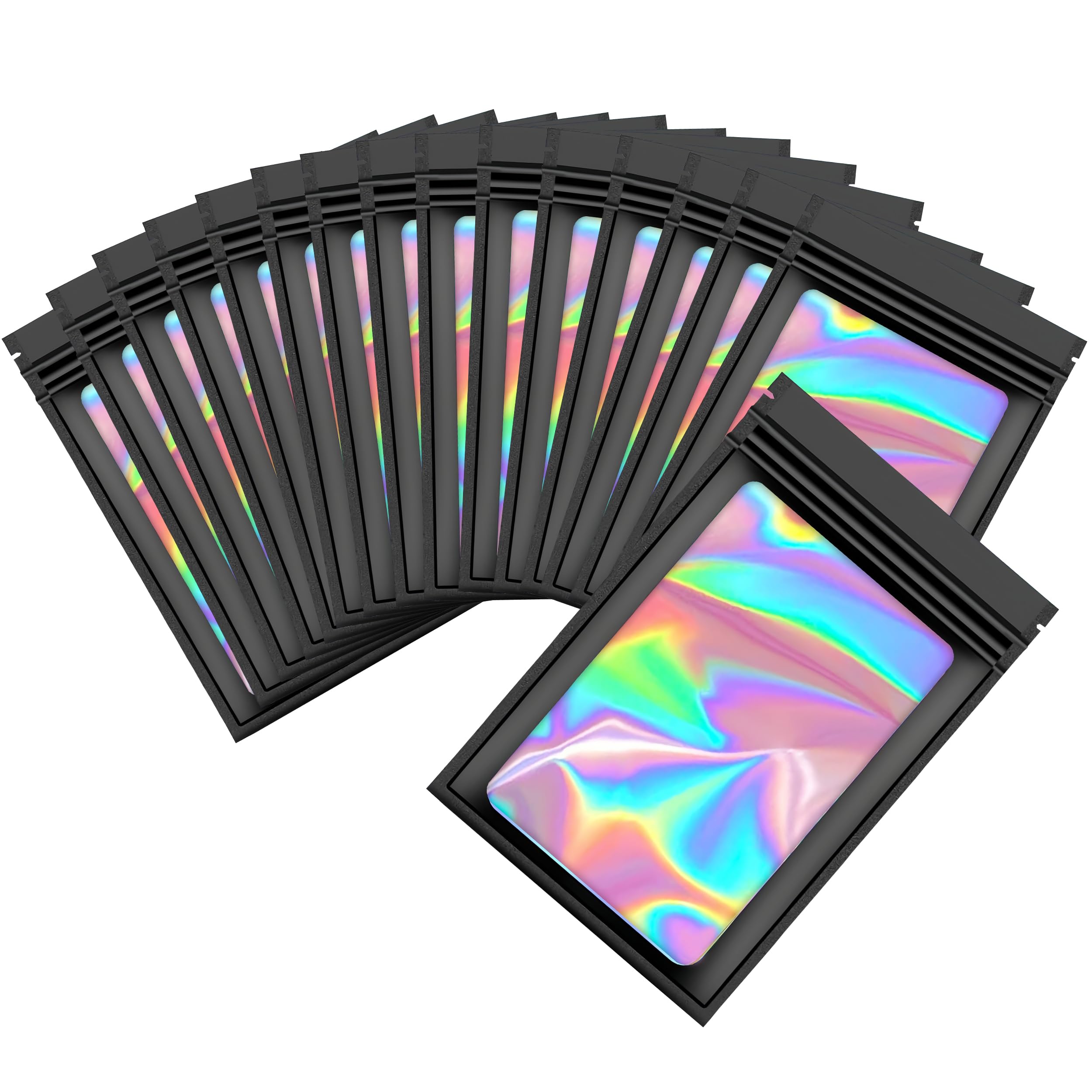 200pcs Mylar Bags,Holographic Bags Black Ziplock Baggies,Resealable Pouch for Small Business Packaging, Sample Bag Foil Zipper Pouch Smell Proof Bag (7x10cm - 200 pcs, Black)