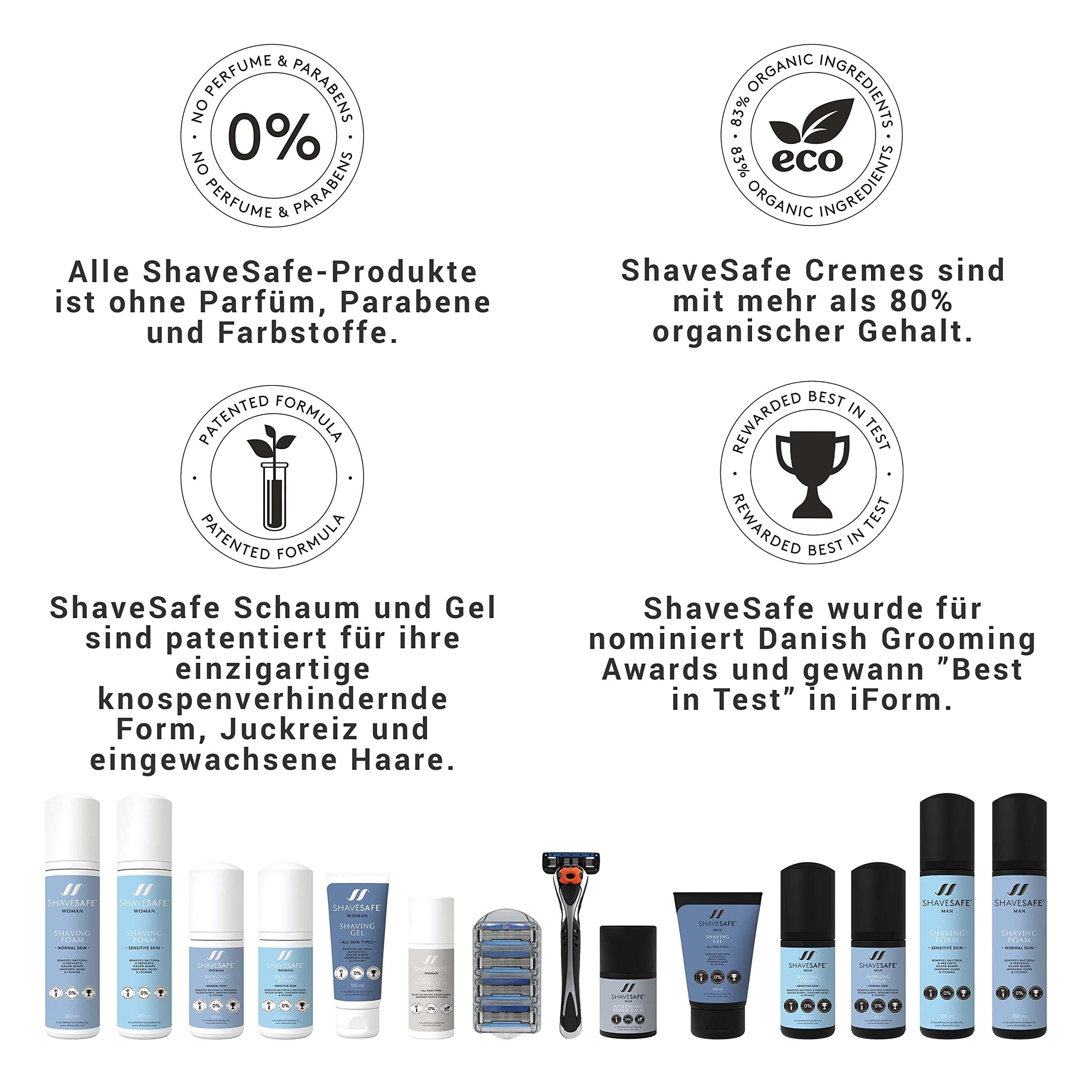 ShaveSafe, 3 confezioni da 100 ml, rasatura liscia e setosa senza irritazioni, riduce facilmente le scottature e i peli incarniti, approvata dal dermatologo per una rasatura delicata e sicura