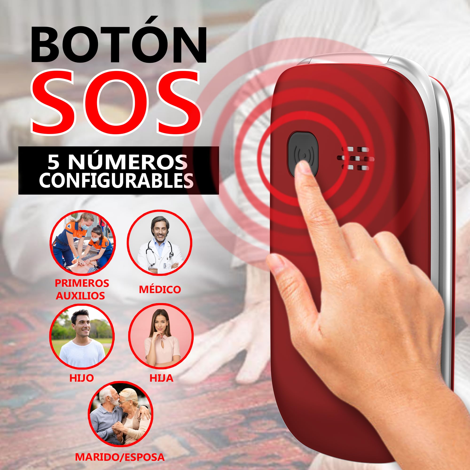 Funker E300 Max Audio 3 4G, Telefono movil tapa fácil de usar, Teclas y Pantalla grandes, AudioPRO compatible con audífonos, volumen muy fuerte con Amplificador, Configuración Remota, Botón SOS (Rojo)