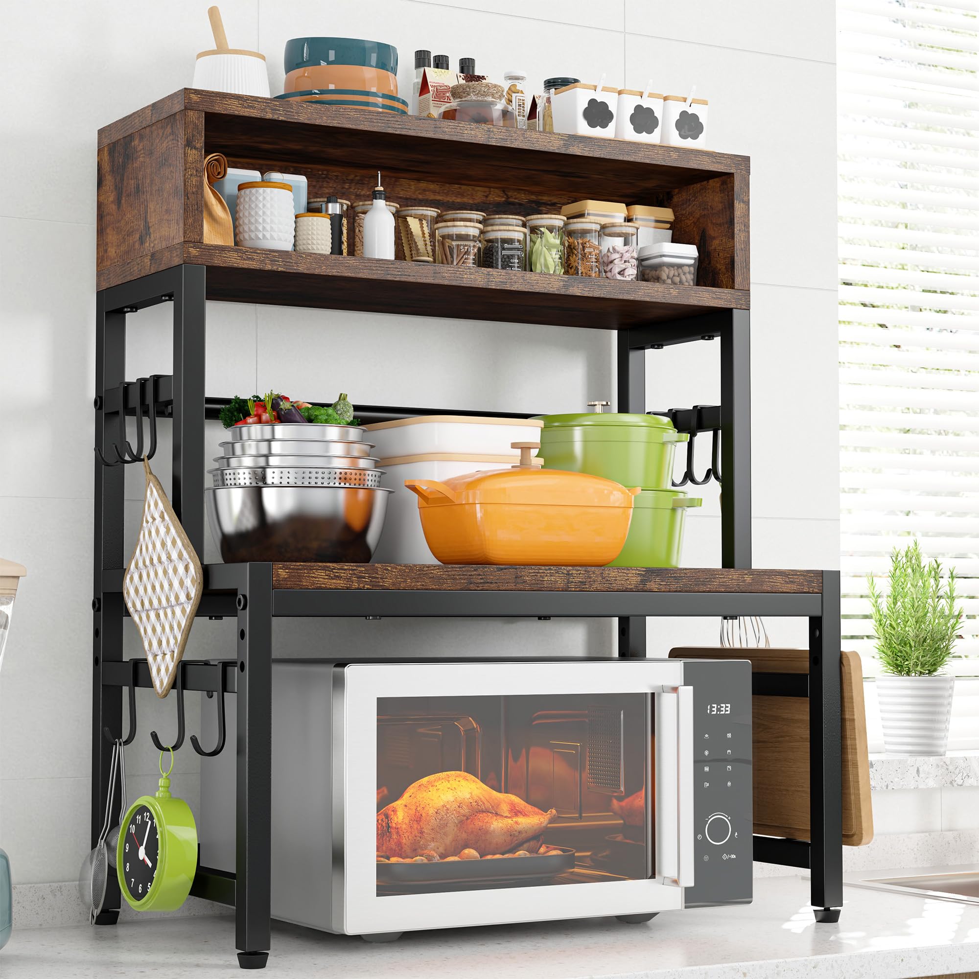 Soporte Ajustable Para Microondas - Organizador De Encimera, Estante Multiusos Con Gancho, Sin Taladro