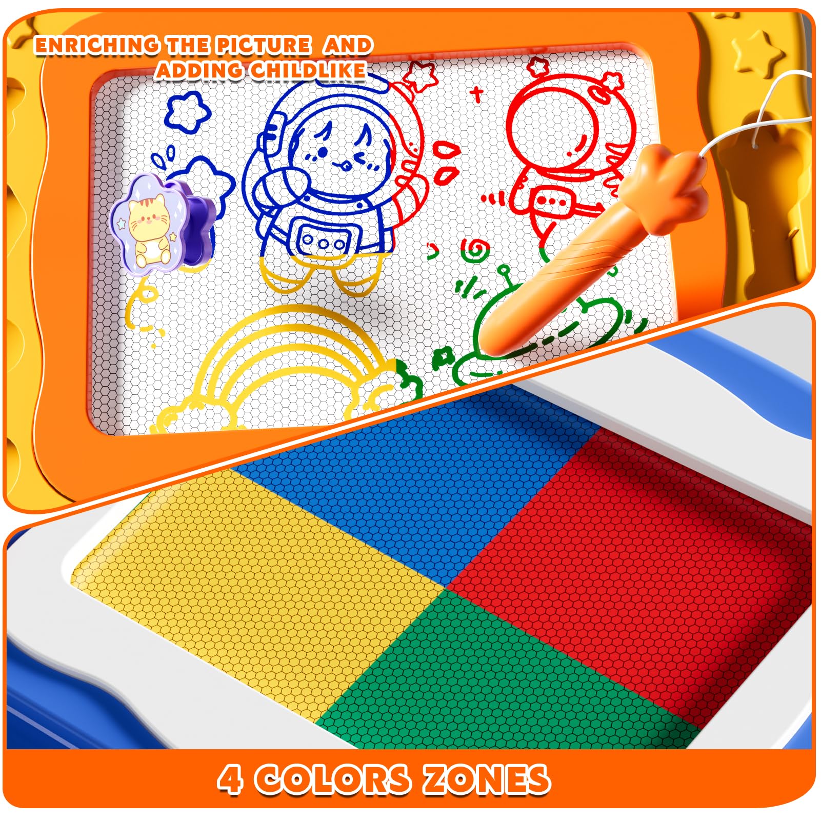 Grande tavolo da disegno magnetico giocattolo per bambini di età 3-7 anni, cancellabile Doodle Board con 4 colori, giocattolo educativo