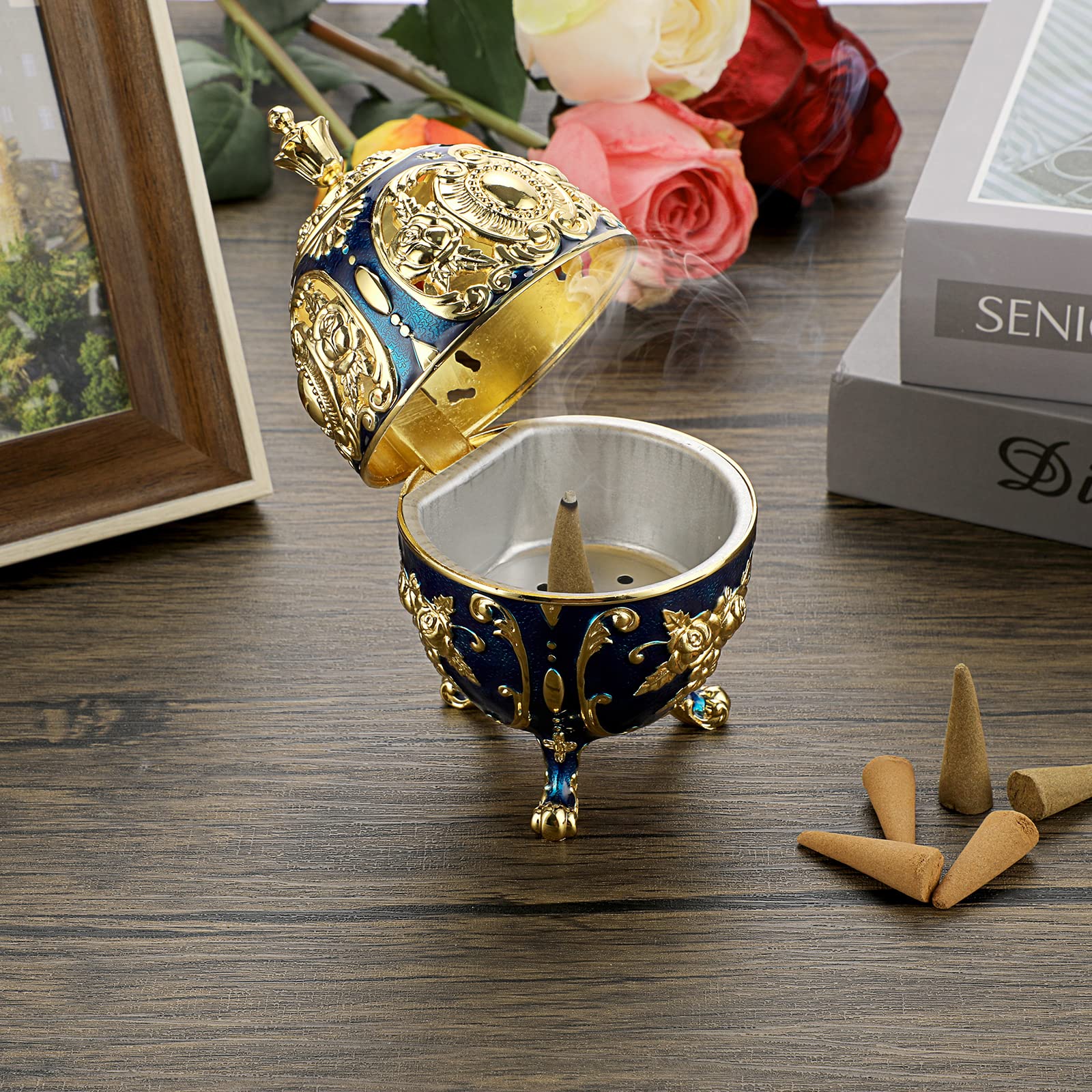 BSTKEY Vintage Metal Zinc Incense Burner, Decorative Incense