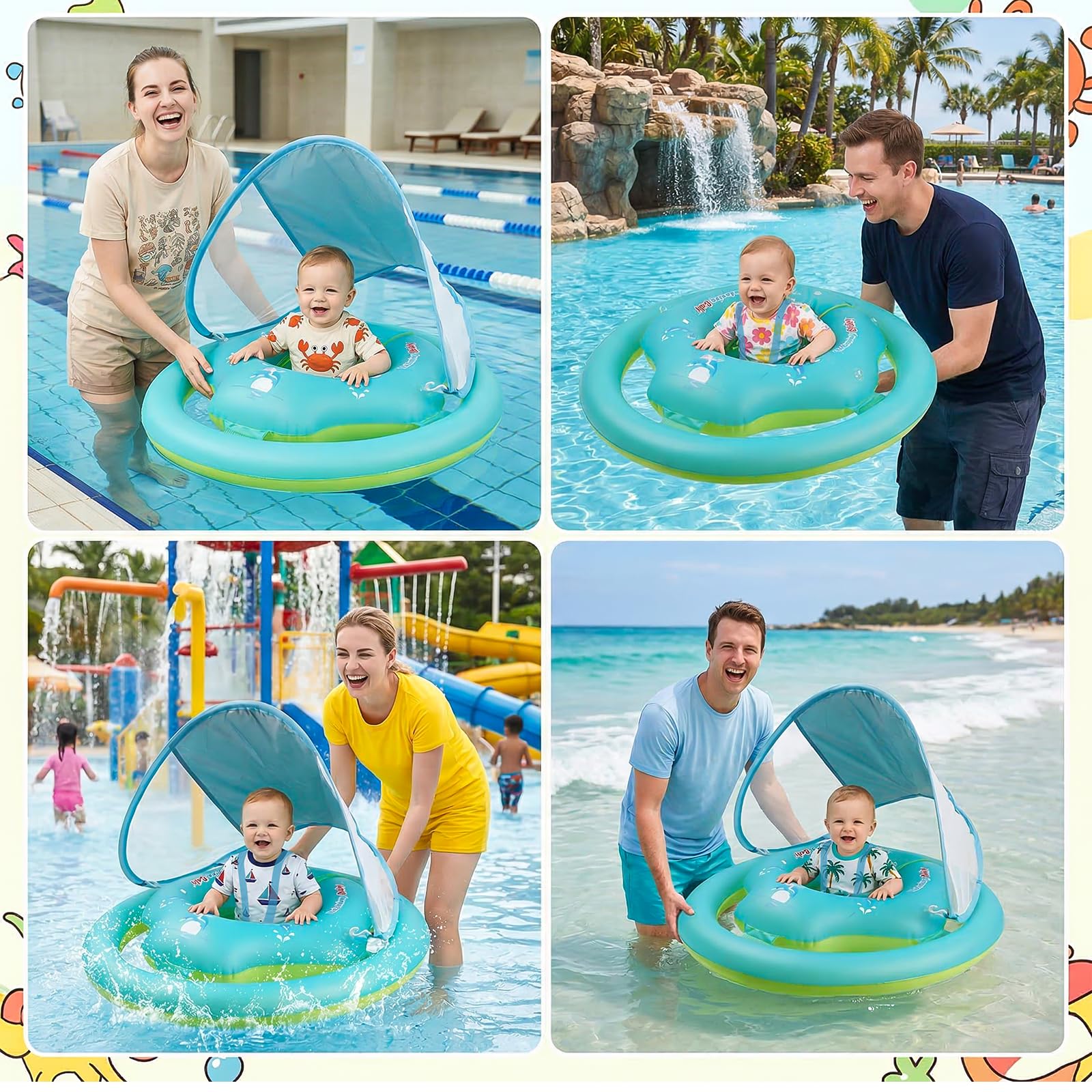 Flotador para Bebés con Parasol Extraíble UPF50+ Flotador para niños de 1 a 3 años (12 a 36 Meses). Asiento de Natación, Piscina Infantil, Juguete de Ayuda para Nadar, Flotador de Piscina.