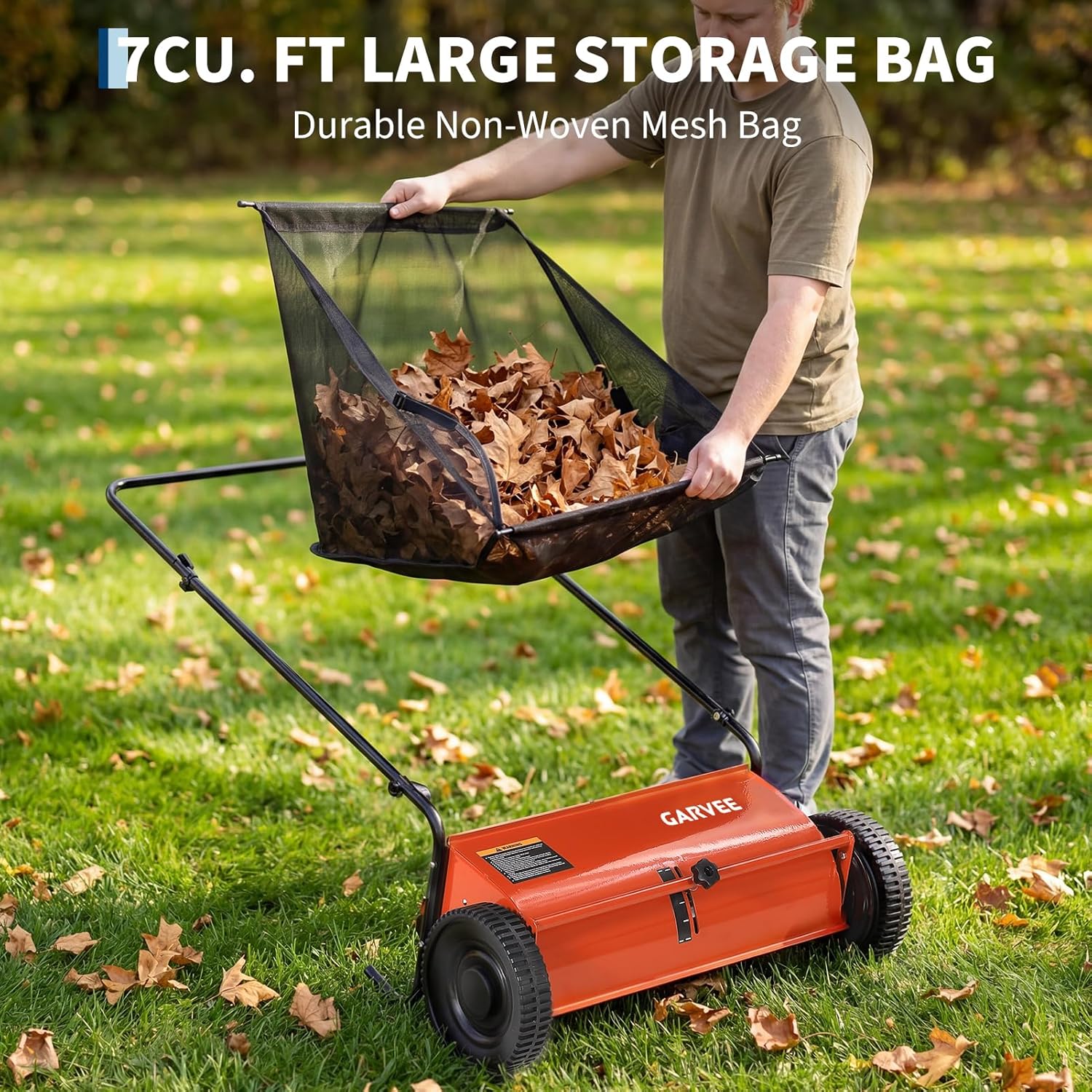 Push Lawn Sweeper 26Inch-Heavy Duty Walk Behind Leaf Collector and Yard Sweeper for Outdoor,Patio,Driveway,Garden Grass Sweepers,4 High Speed Spinning Brush,7 Cu. ft. Hopper Capacity