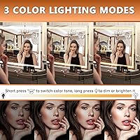Vista 3 de Hasipu Vanity Mirror with Lights, 32" x 22" LED Makeup Mirror, Lighted Makeup Mirror with Dimmable 3 Modes, Touch Screen Control Vanity Mirror White