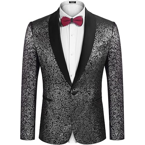 COOFANDY Men's Floral Tuxedo Jacket Jacquard Suit Jacket Slim Fit Blazer for Wedding, Prom, Dinner