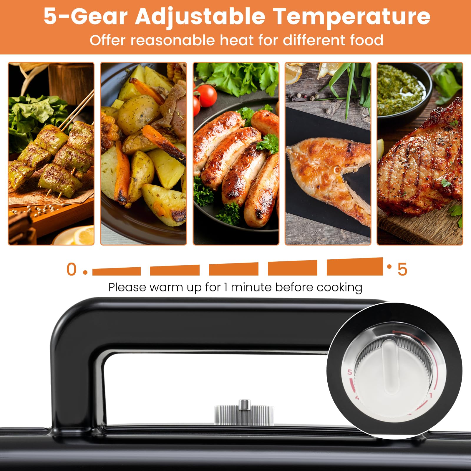 SOARS Sandwichera 3 en 1, 1200 W, máquina eléctrica Panini | 5 temperaturas ajustables, doble cara, parrilla extraíble y lavable, antisobrecalentamiento, color negro