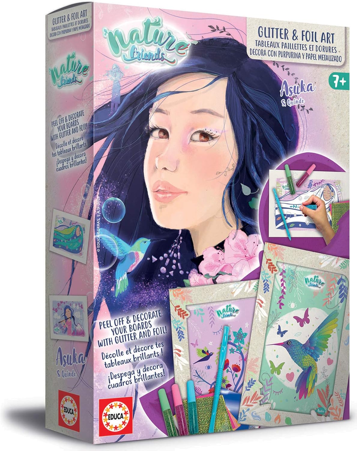 Educa Manualidades. Decora con purpurina y Papel Metalizado Nature Friends Crafts. Decorate Asuka Includes 5 self-Adhesive Paintings, Glitter, Metallic Paper and Tool. from 7 Years Old. 18933