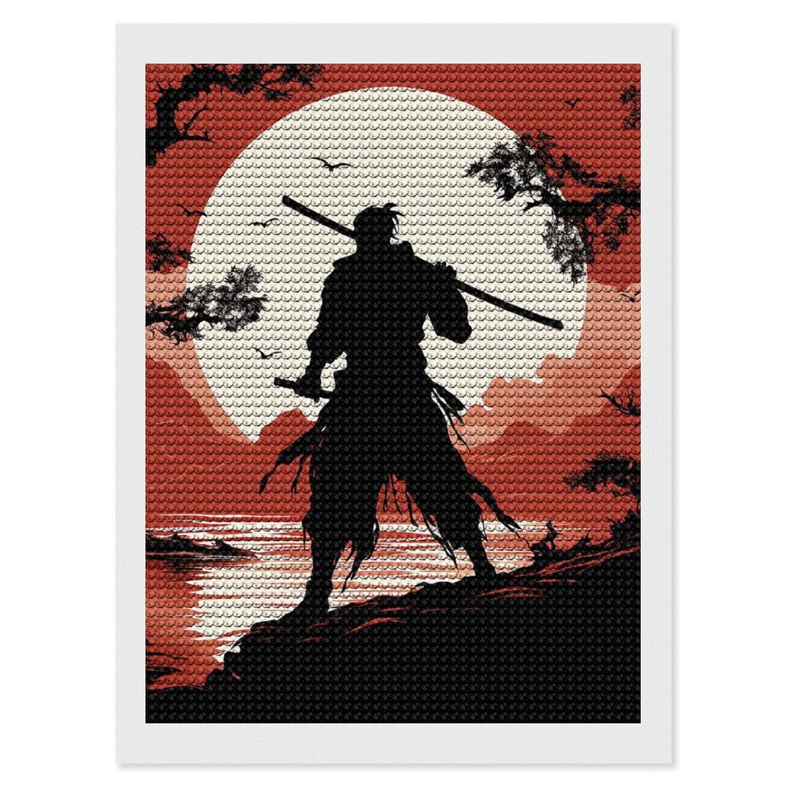 FodPand Diamond Art Kits for Adults, 5D Aurora Diamond Painting Kits for Beginners, Samurai DIY Full Drill Dots Gem Art Paint Crafts for Home Wall Decor 12"x16"