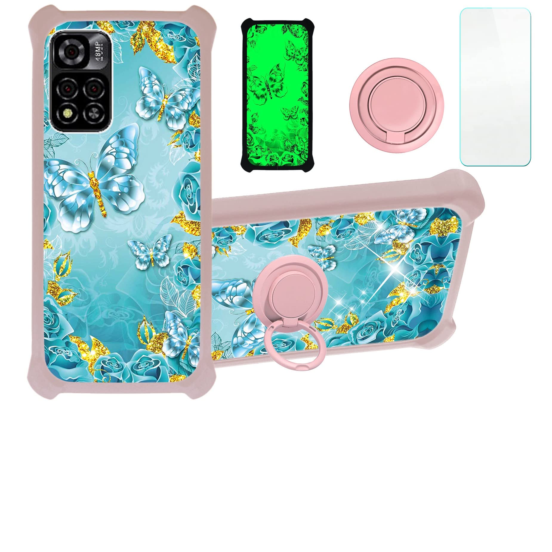 jioeuinly Sky Elite Max Case Compatible with Sky Devices Elite Max Phone Case Cover [with Tempered Glass Screen Protector][Hard PC + Soft Silicone][Gold Glitter+Luminous] JSF-YHD