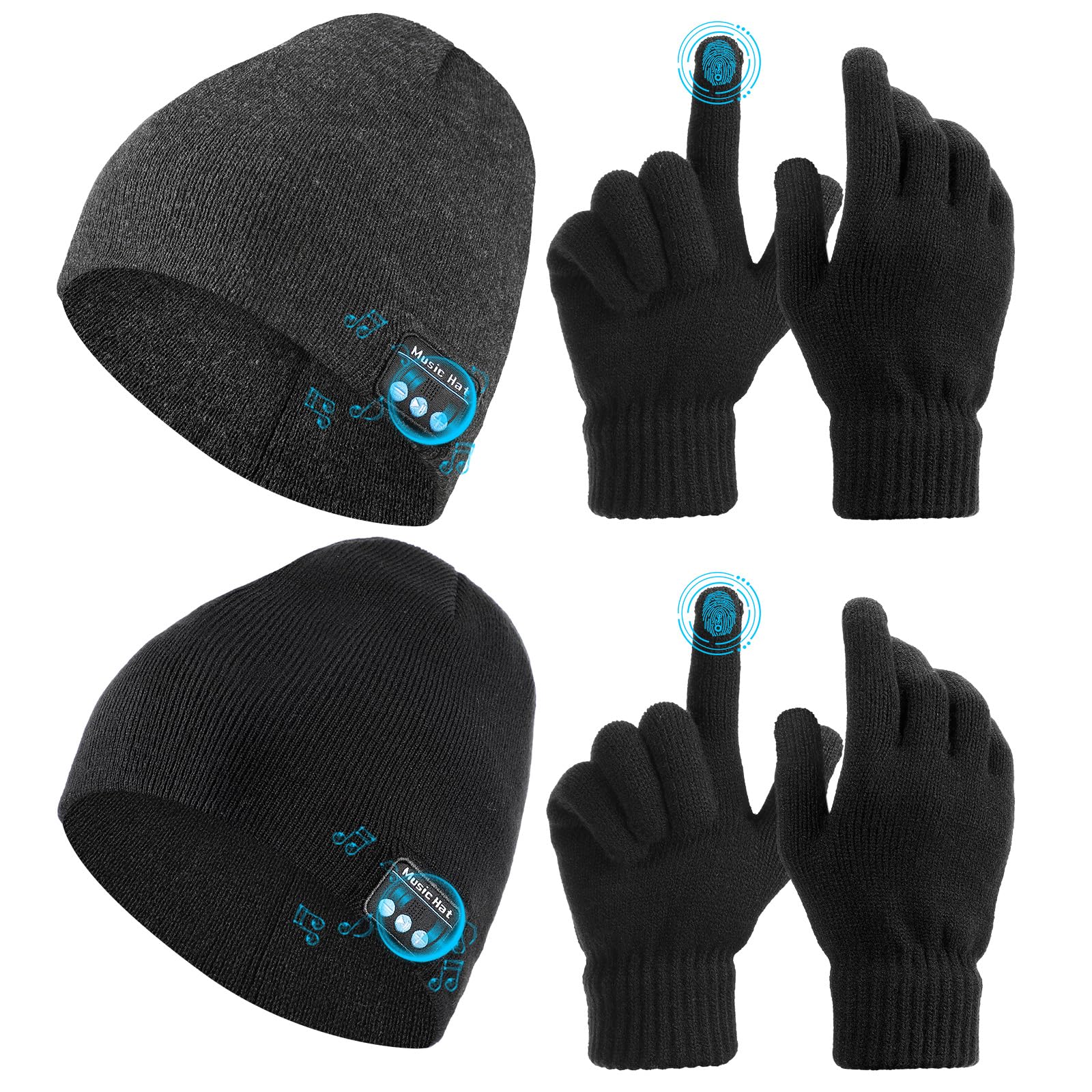 Honoson 4-Piece Bluetooth Beanie Set with Gloves