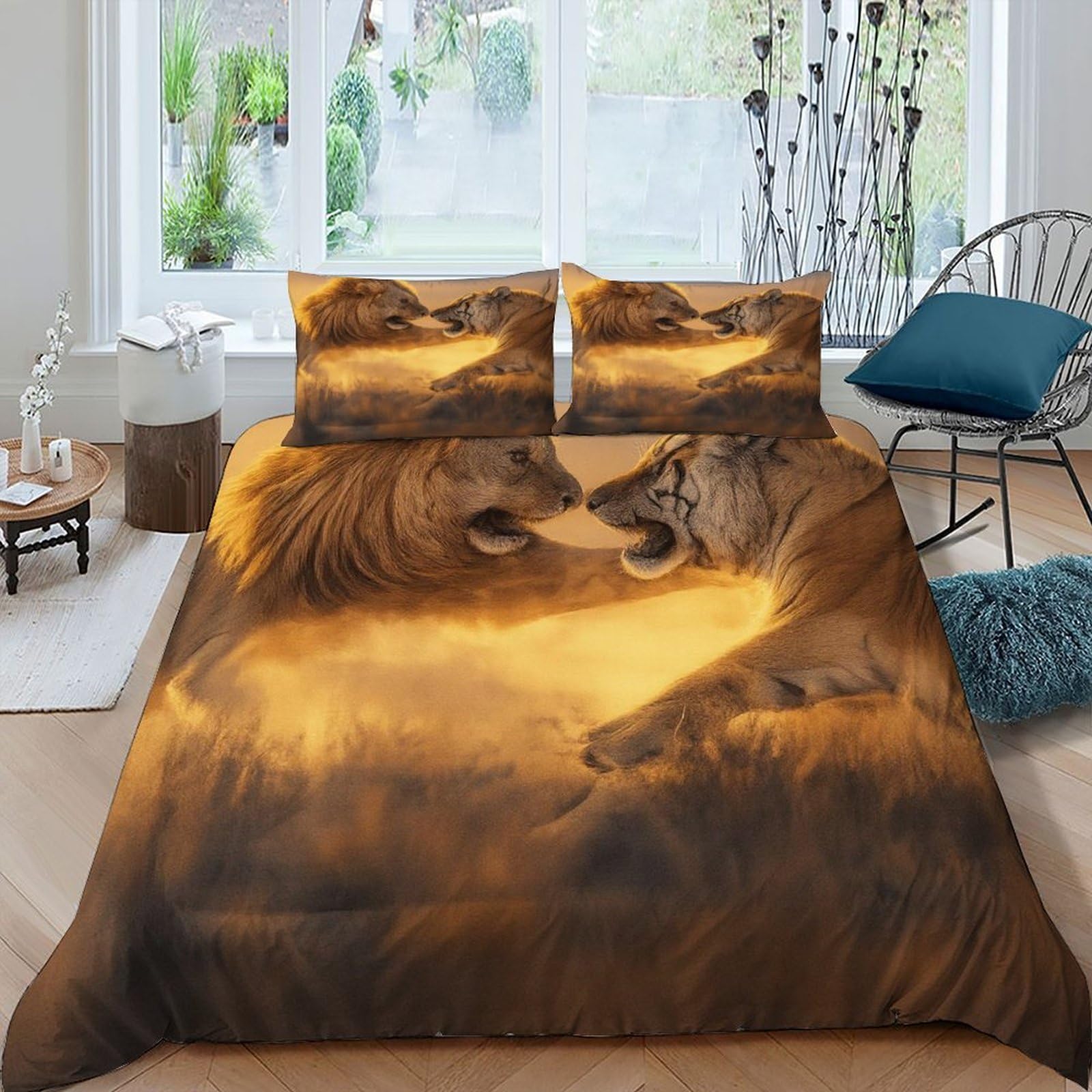 Housse de couette 220x240cm microfibre imprimée tigre de lion avec taies