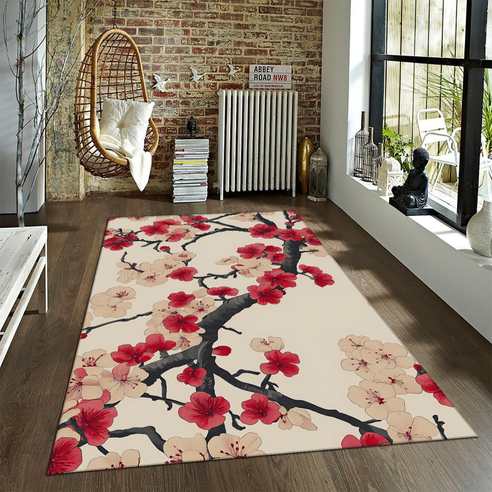 Tapis fleurs cerisier à motif floral frais et envers antidérapant