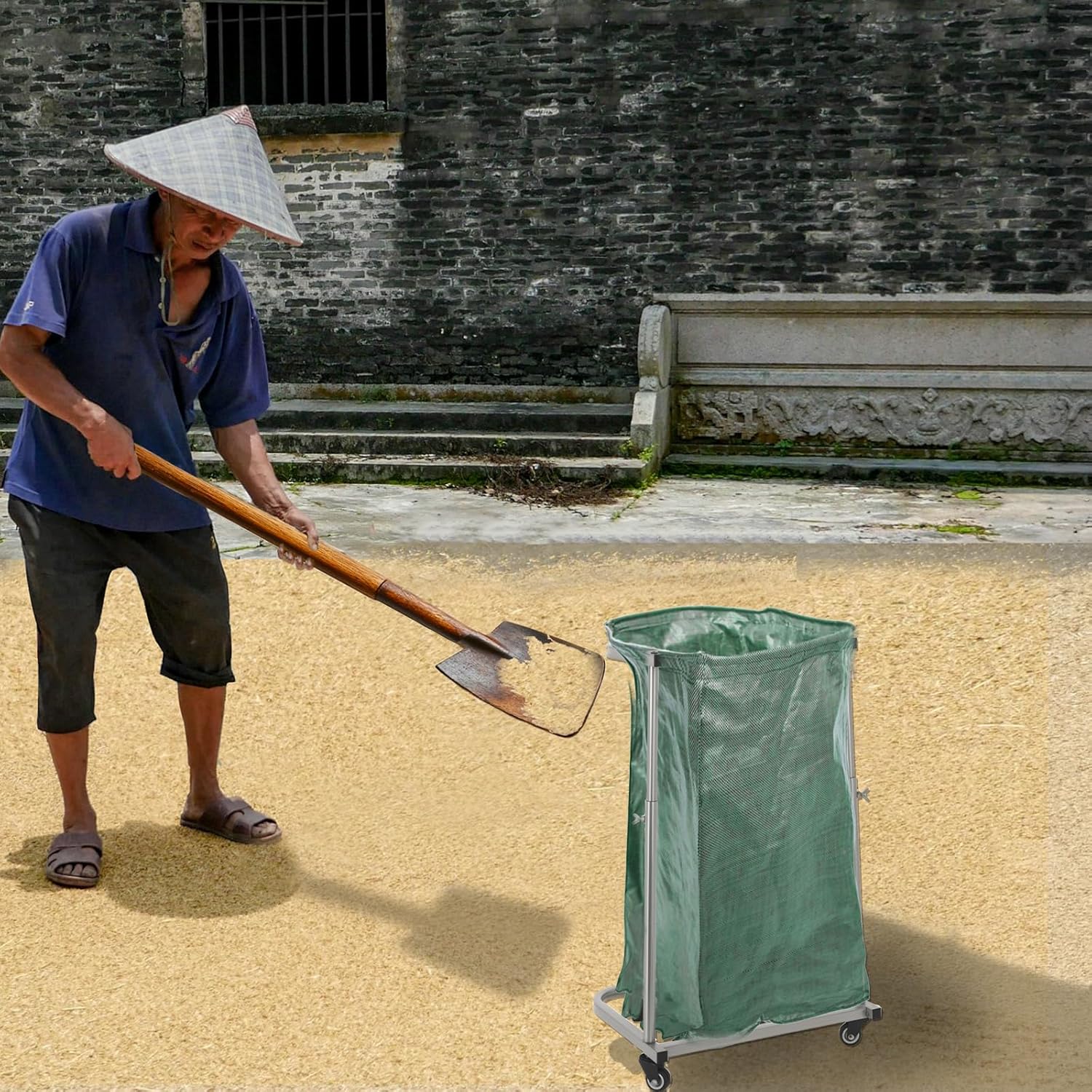 4-Wheel Trash Bag Holder, Outdoor Metal Leaf Bag Holder Stand, Garbage Bag Frame Holder, Mobile Trash Bag Holder, Adjustable Lift, Hand Welded Metal Stainless Steel Bag Support Column Frame