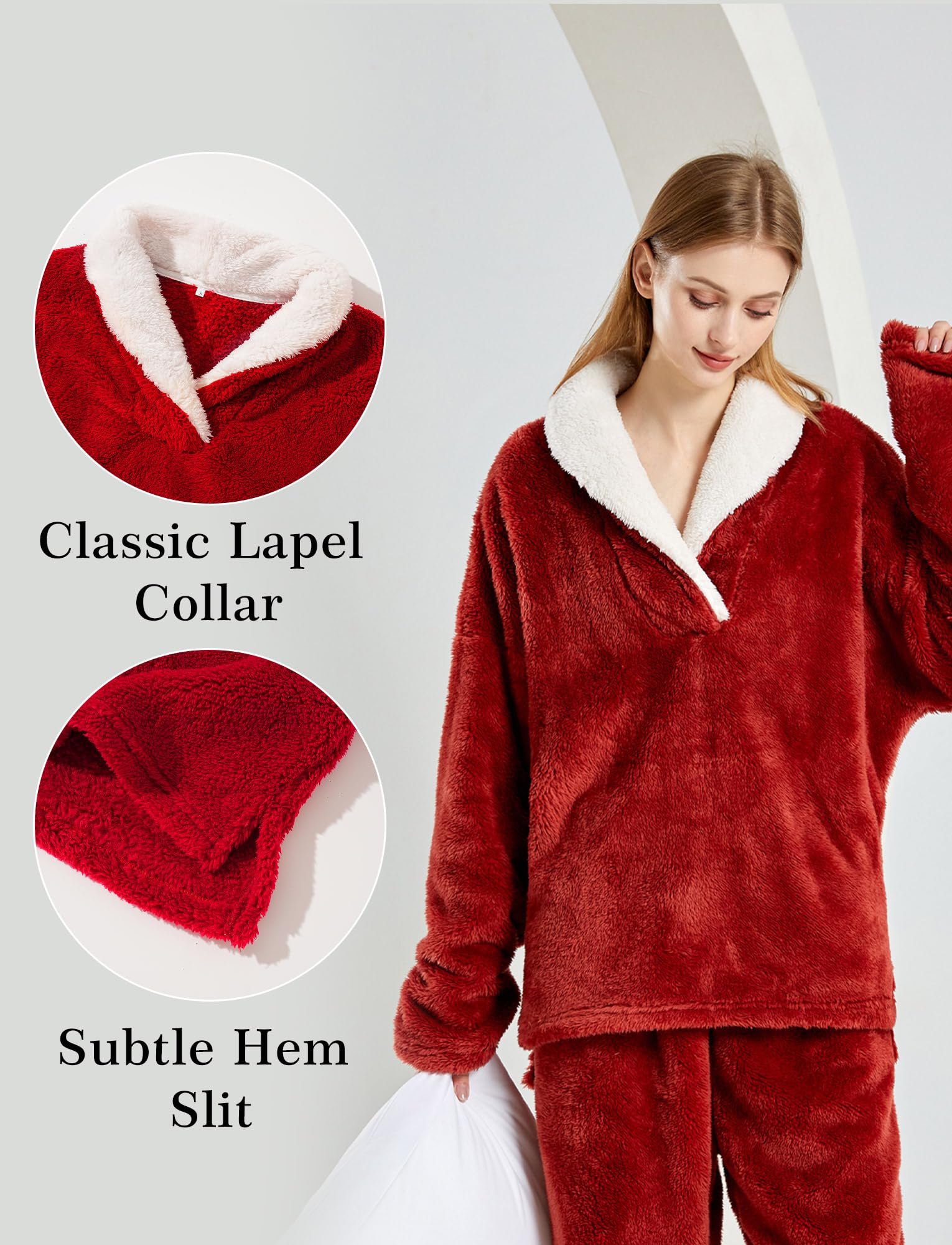 Pigiama da donna, invernale, in peluche, set di pigiami in pile caldo, 2 pezzi, per ragazze, camicia da notte, abbigliamento da casa, EU XS-XL